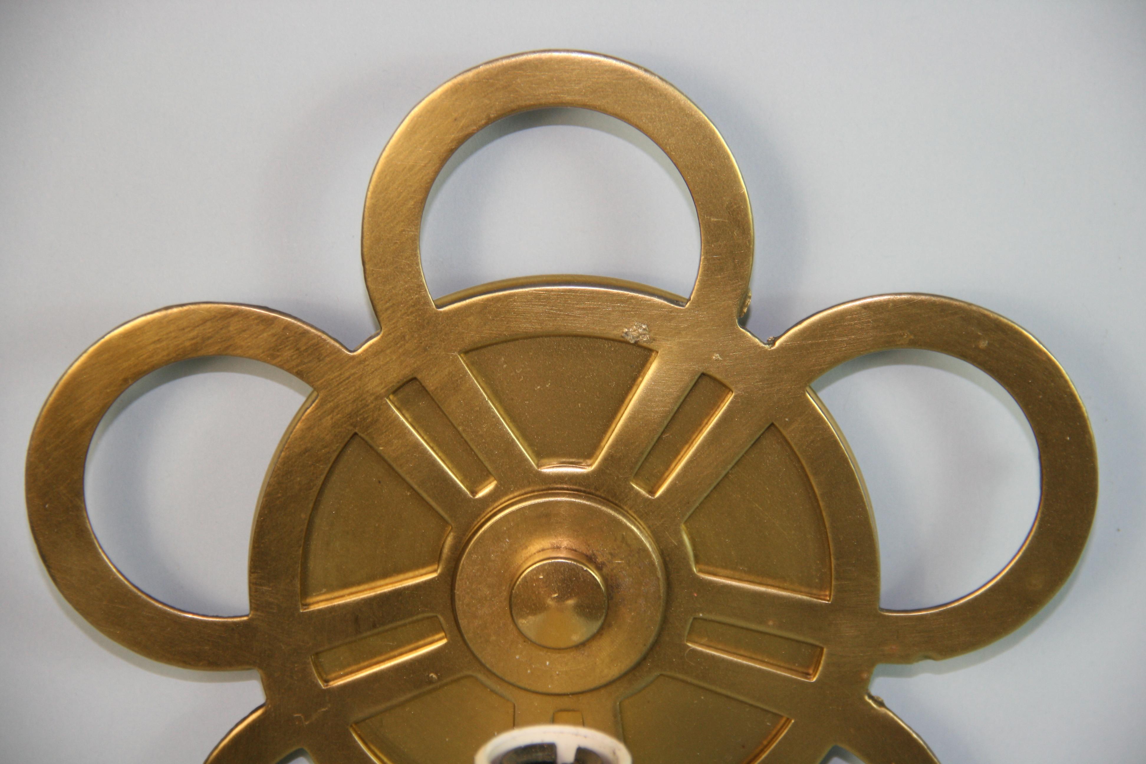 Mid-20th Century Italian Brass Geometric Circles Single Light sconces a Pair For Sale