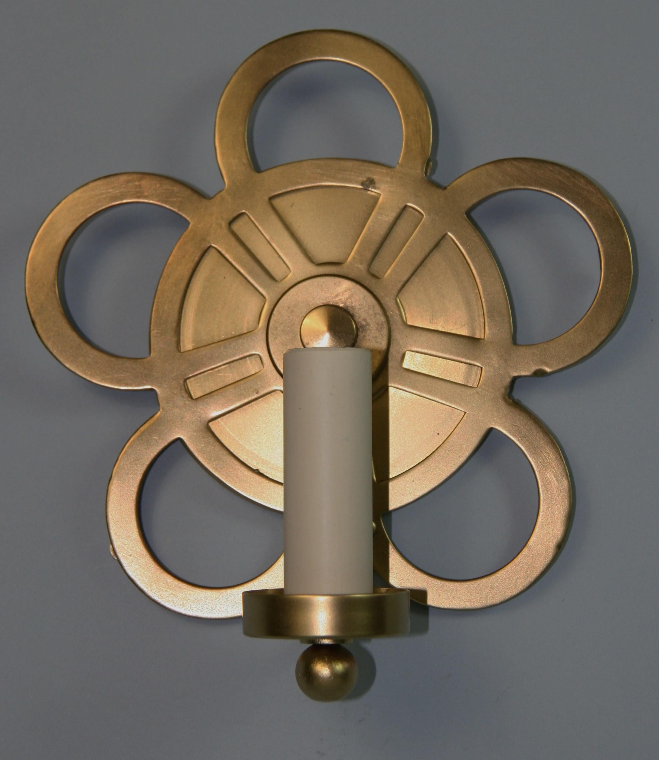 Italian Brass Geometric Circles Single Light sconces a Pair For Sale 1