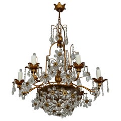 Vintage Italian Brass Gilt Chandelier with Glass Flowers