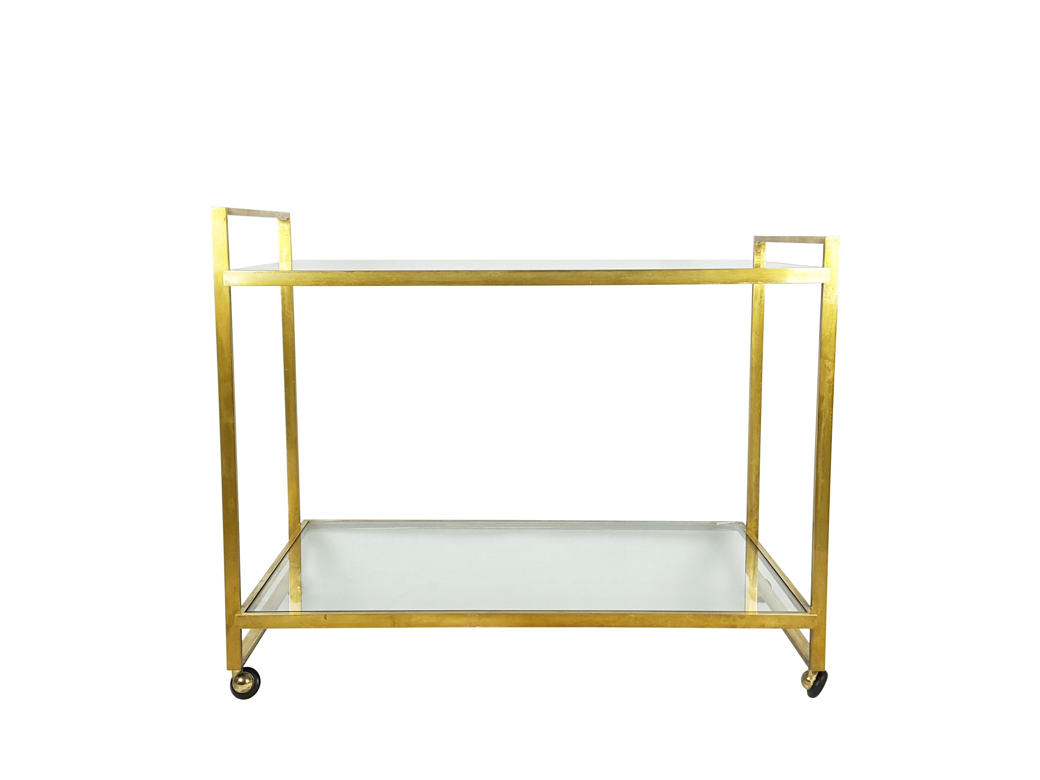 Welded Italian Brass and Glass 1970s Serving Cart For Sale