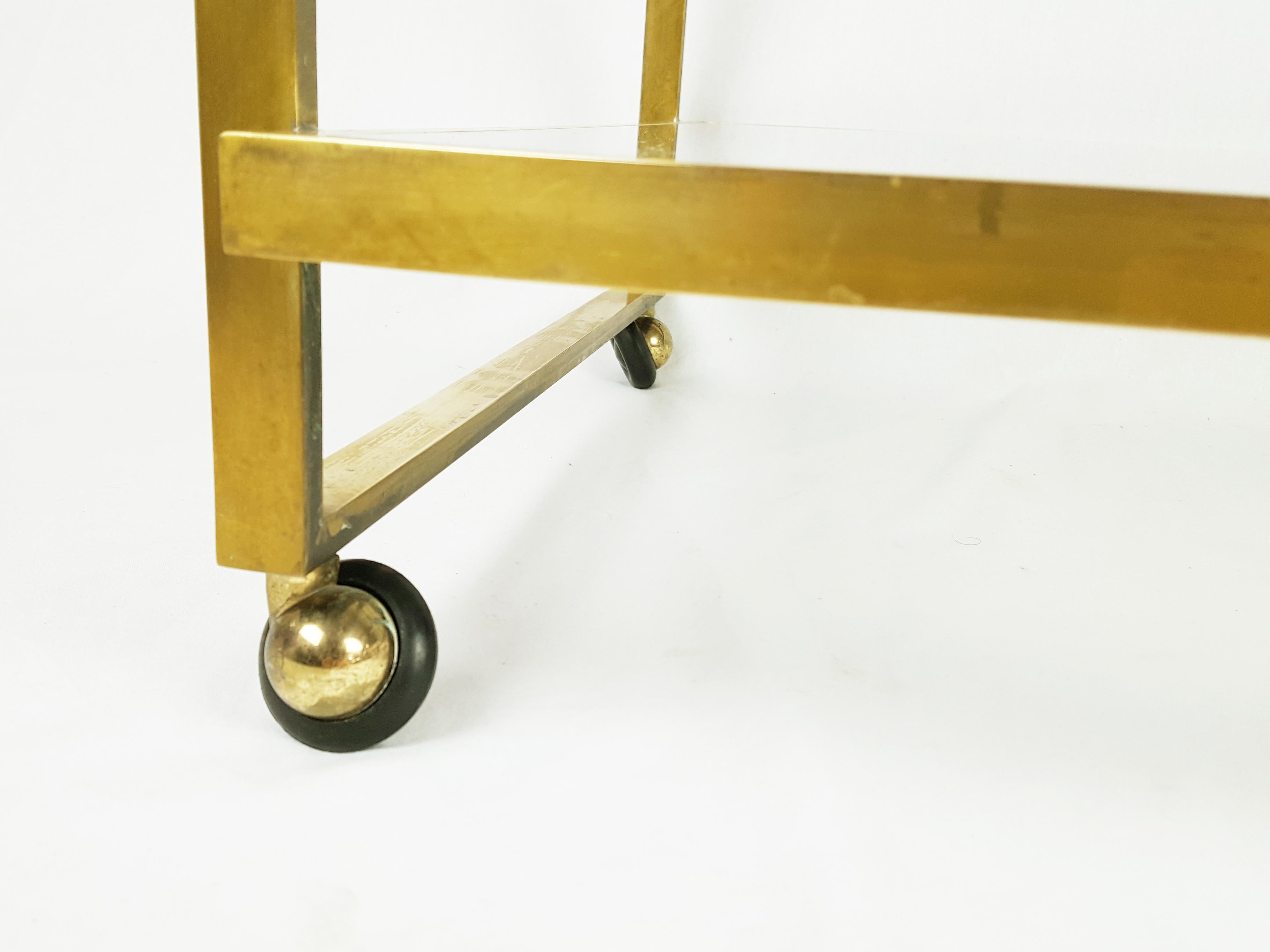 Late 20th Century Italian Brass and Glass 1970s Serving Cart For Sale