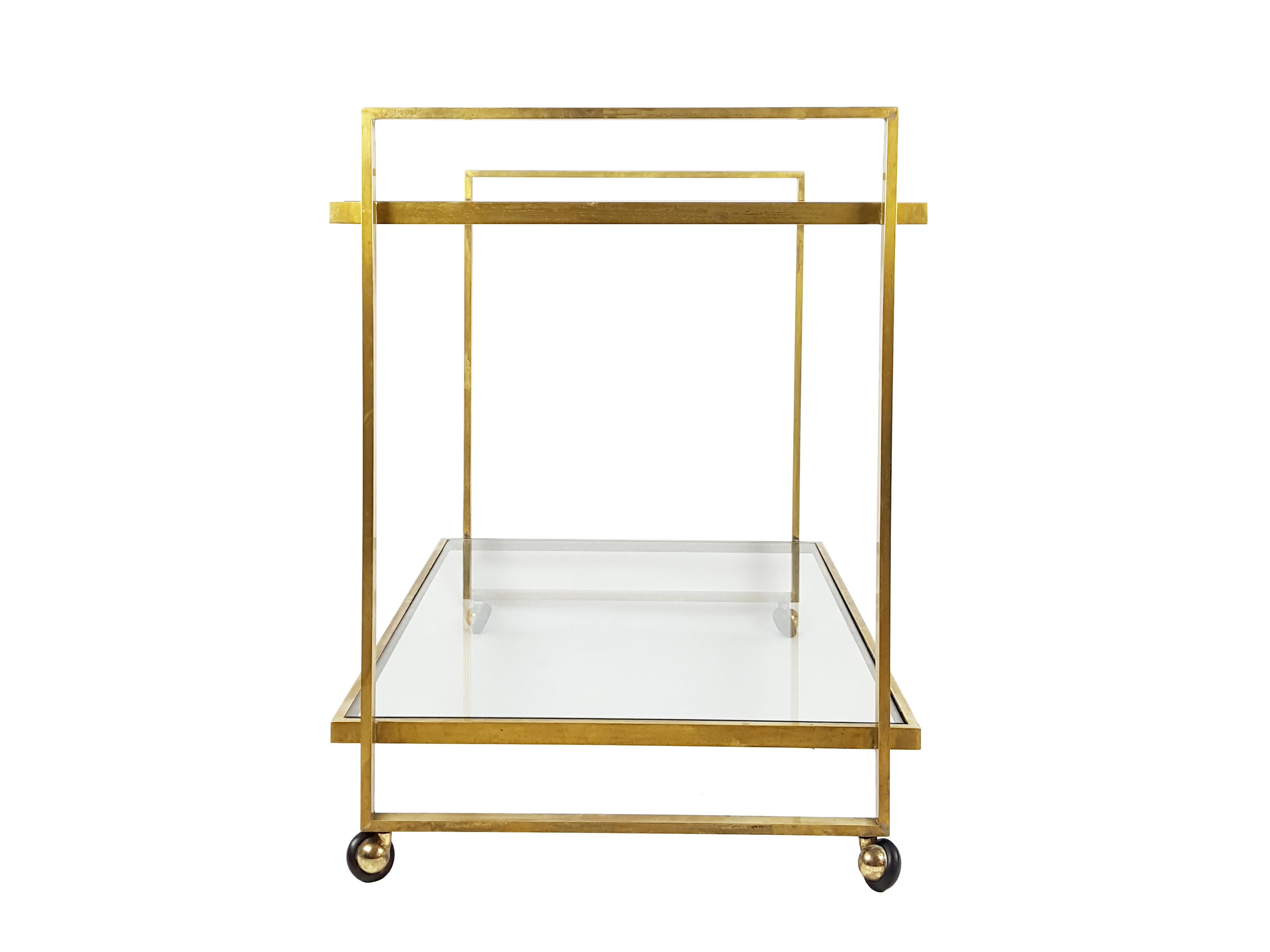 Italian Brass and Glass 1970s Serving Cart For Sale 1