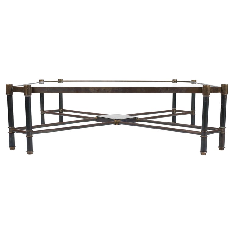 Italian Brass Glass and Gunmetal Coffee Table 1970s MidCentury Modern For Sale at 1stDibs