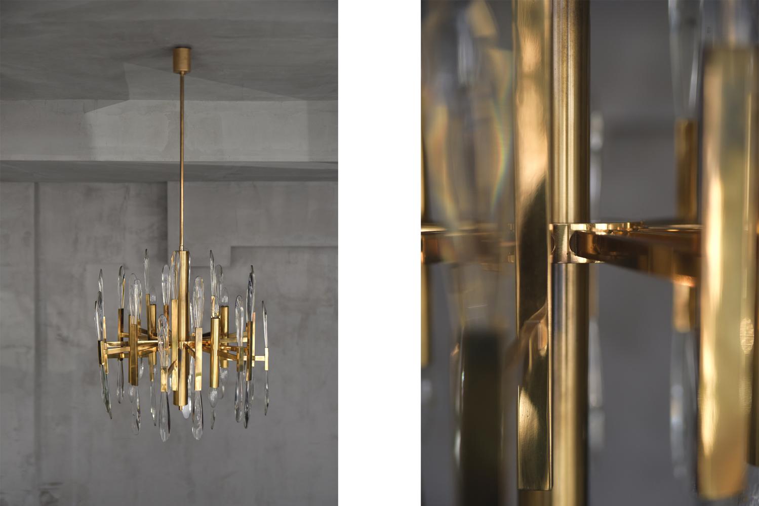 Vintage Italian Brass & Glass Icicles Chandelier by Gaetano Sciolari, 1970s For Sale 7