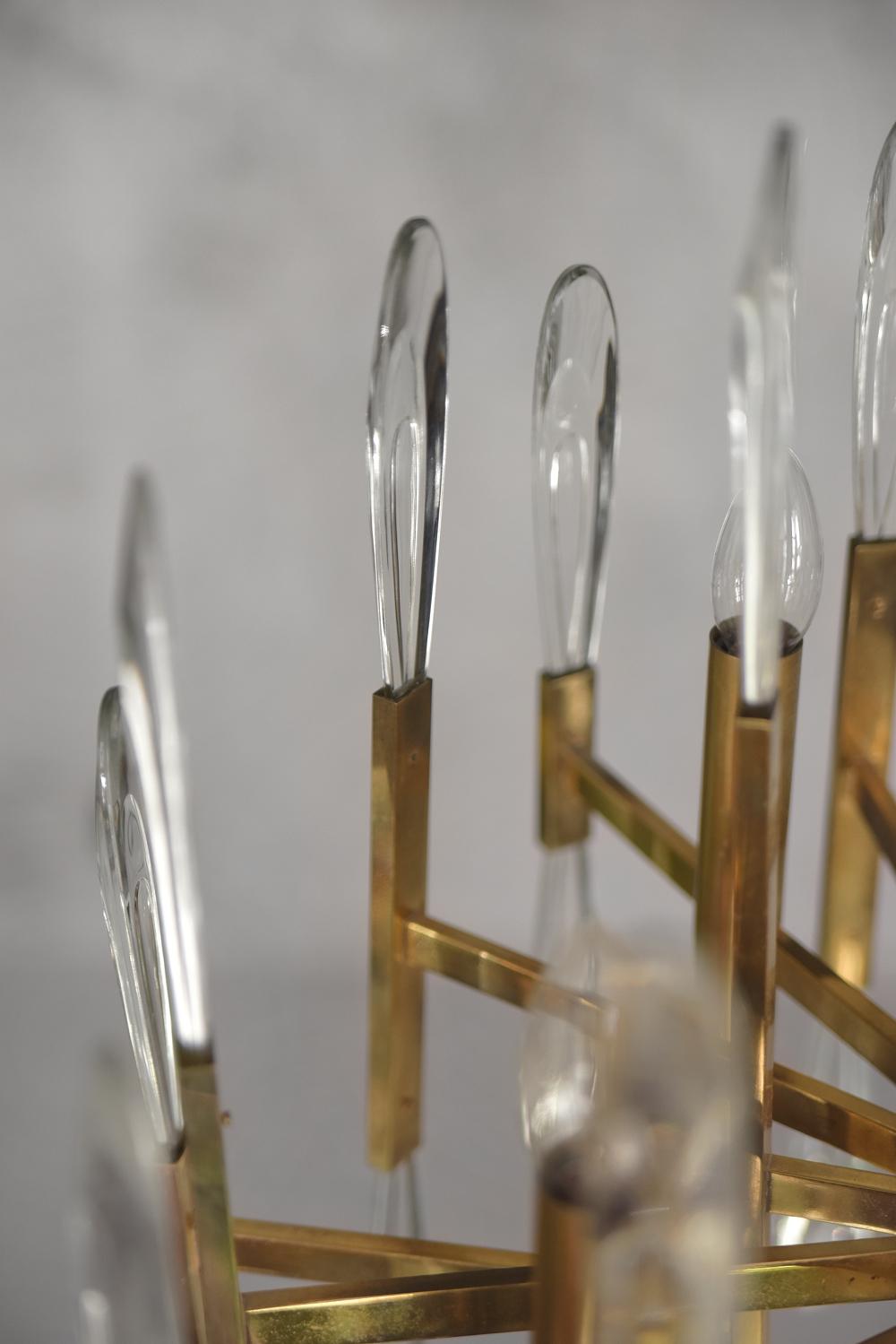 Vintage Italian Brass & Glass Icicles Chandelier by Gaetano Sciolari, 1970s For Sale 10