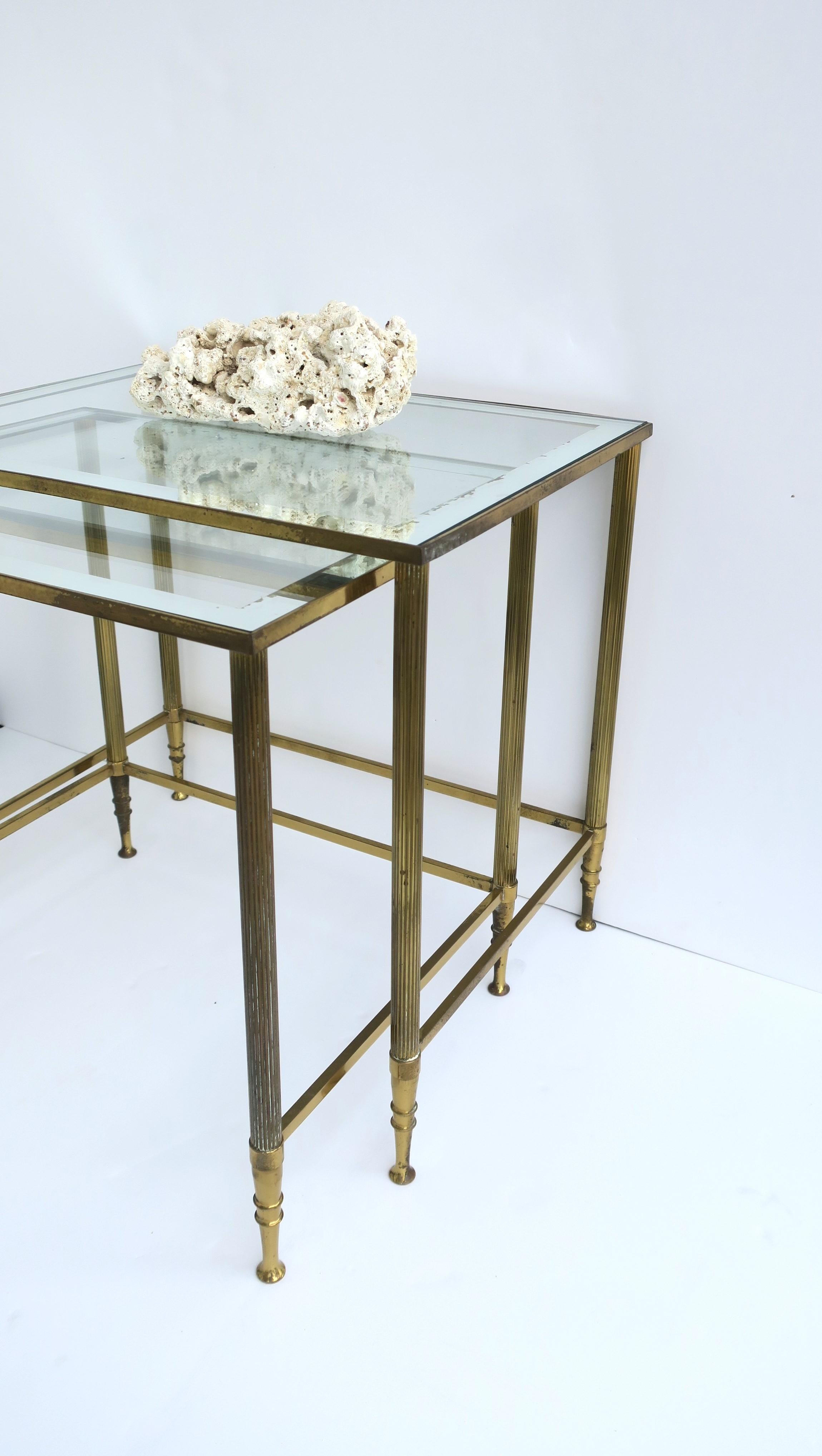 Italian Brass Glass Nesting End Tables Directoire Maison Jansen Style, Set For Sale 2