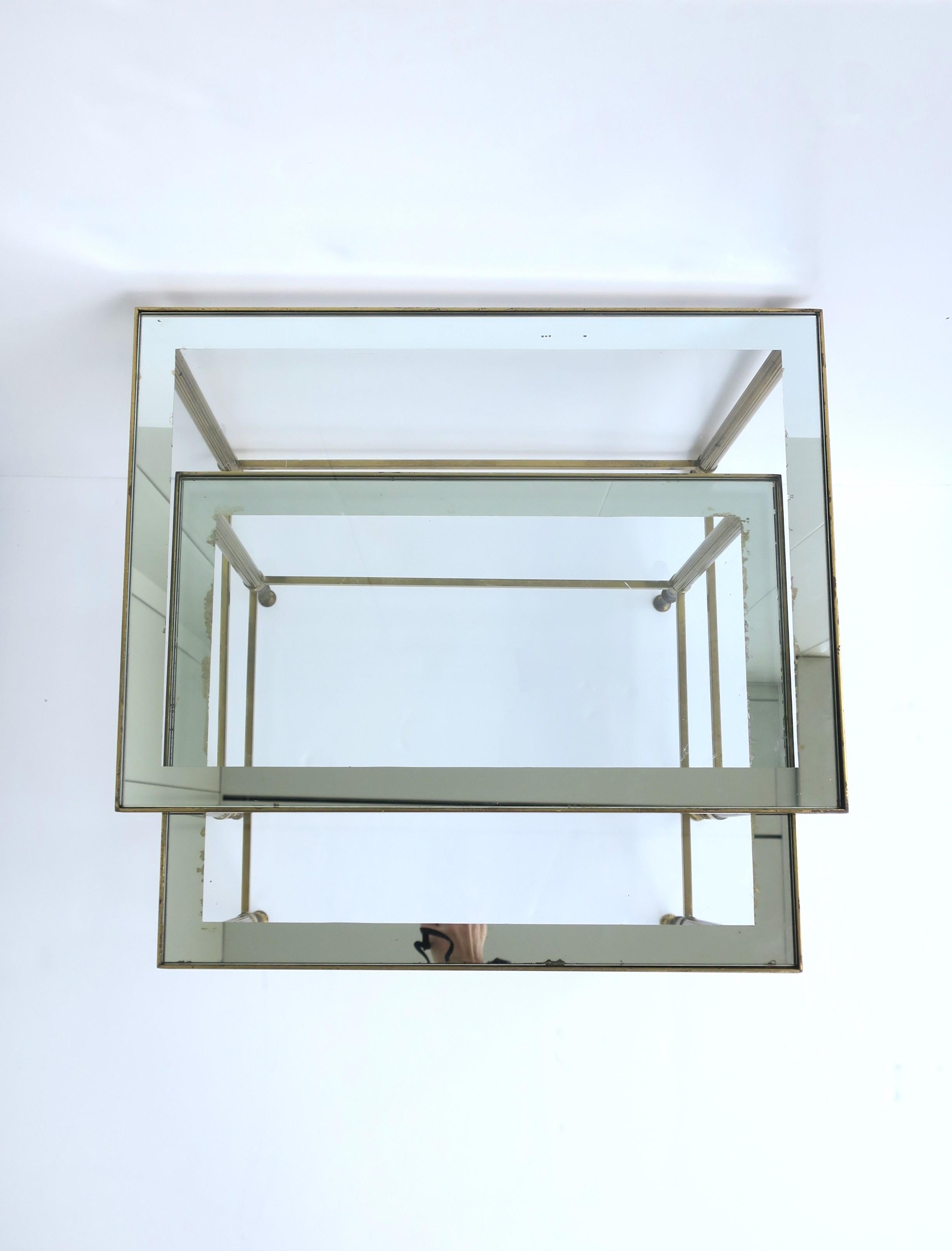 Mirror Italian Brass Glass Nesting End Tables Directoire Maison Jansen Style, Set For Sale