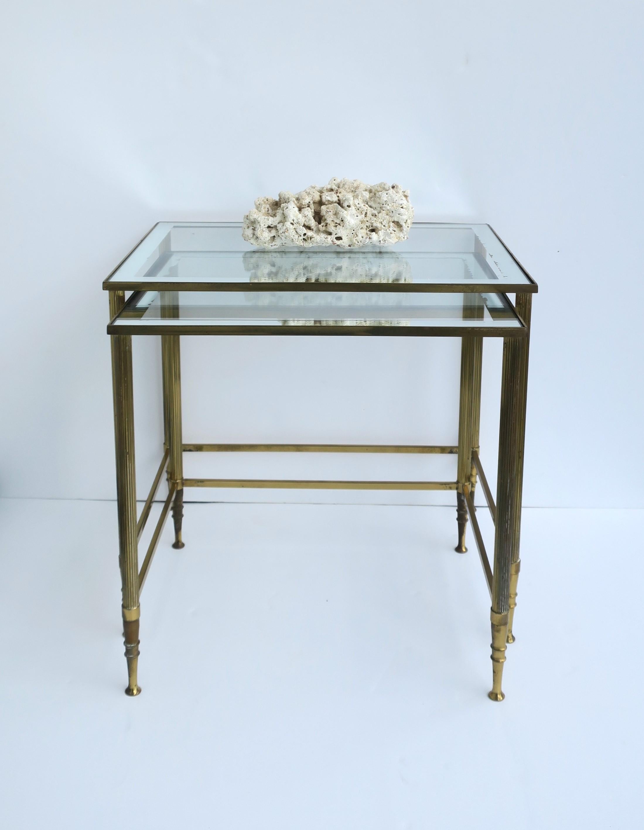 Italian Brass Glass Nesting End Tables Directoire Maison Jansen Style, Set For Sale 1