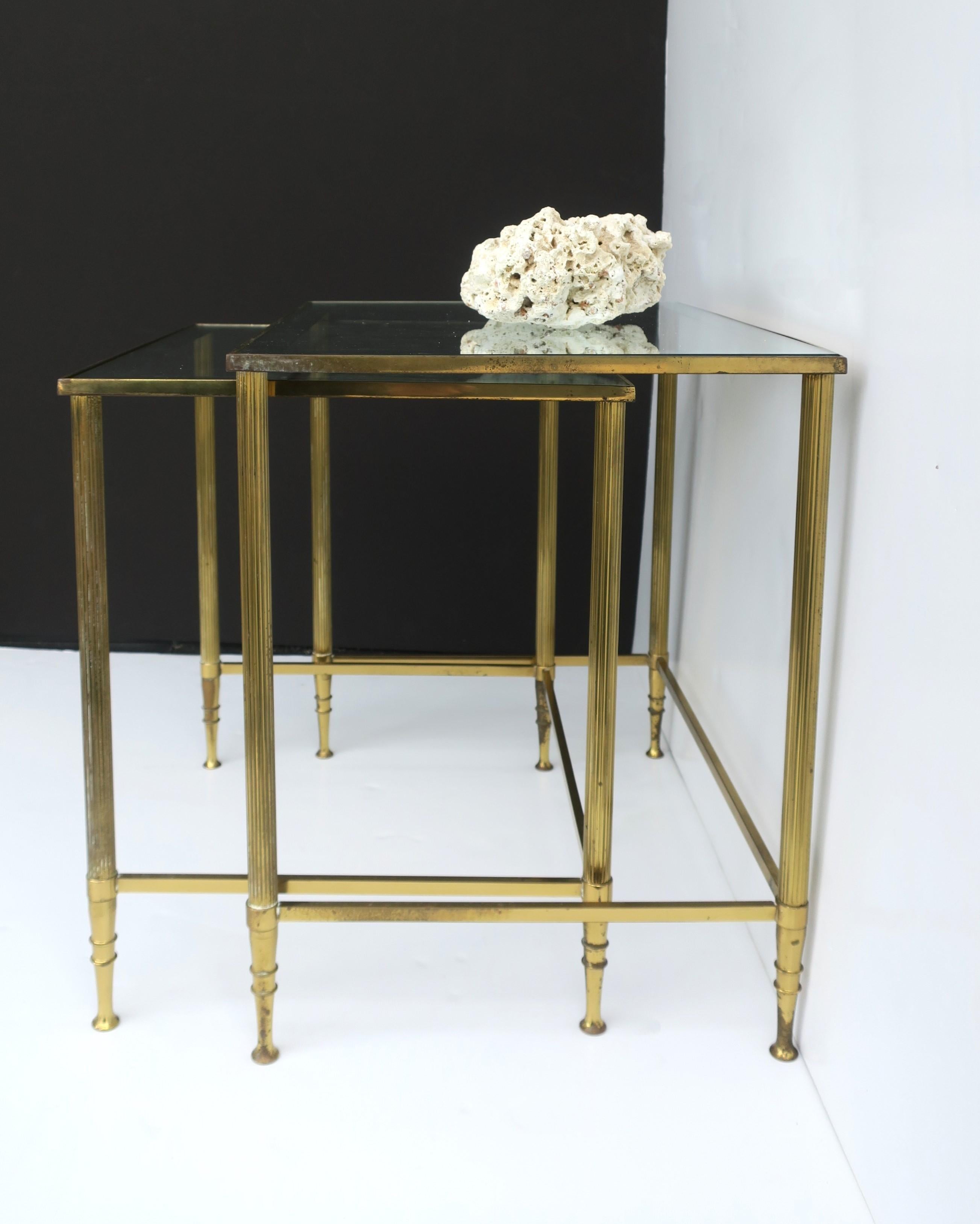 Italian Brass Glass Nesting End Tables Directoire Maison Jansen Style, Set For Sale 5