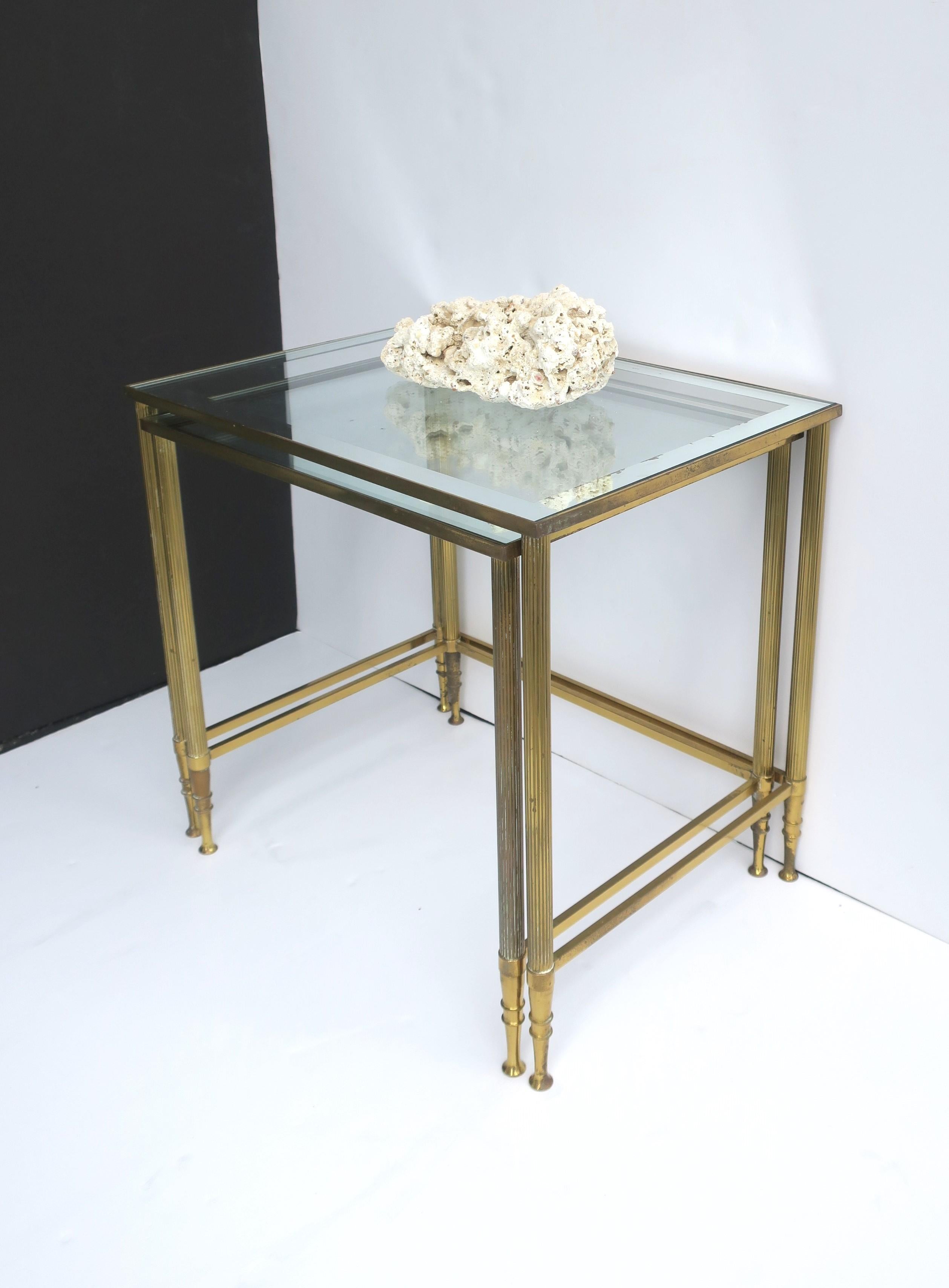 Italian Brass Glass Nesting End Tables Directoire Maison Jansen Style, Set For Sale 9
