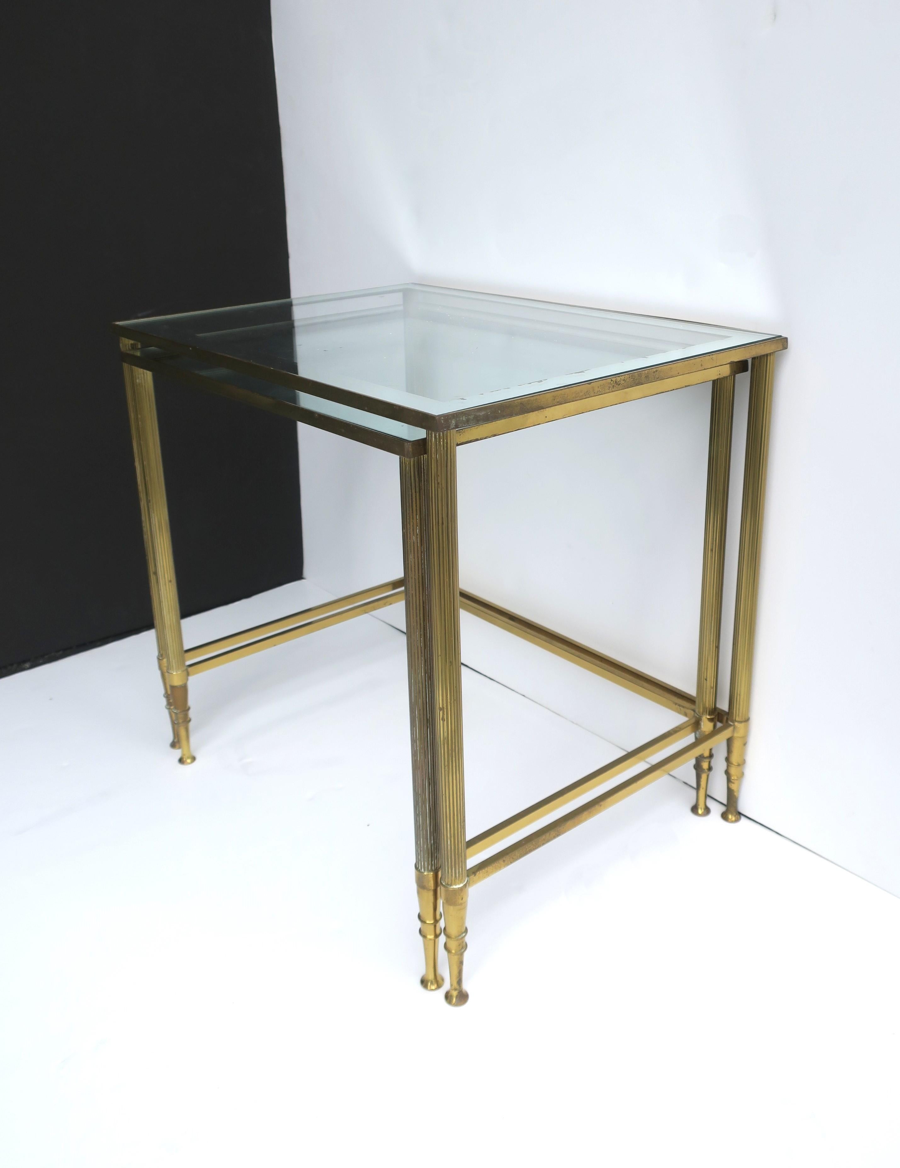 Italian Brass Glass Nesting End Tables Directoire Maison Jansen Style, Set For Sale 10