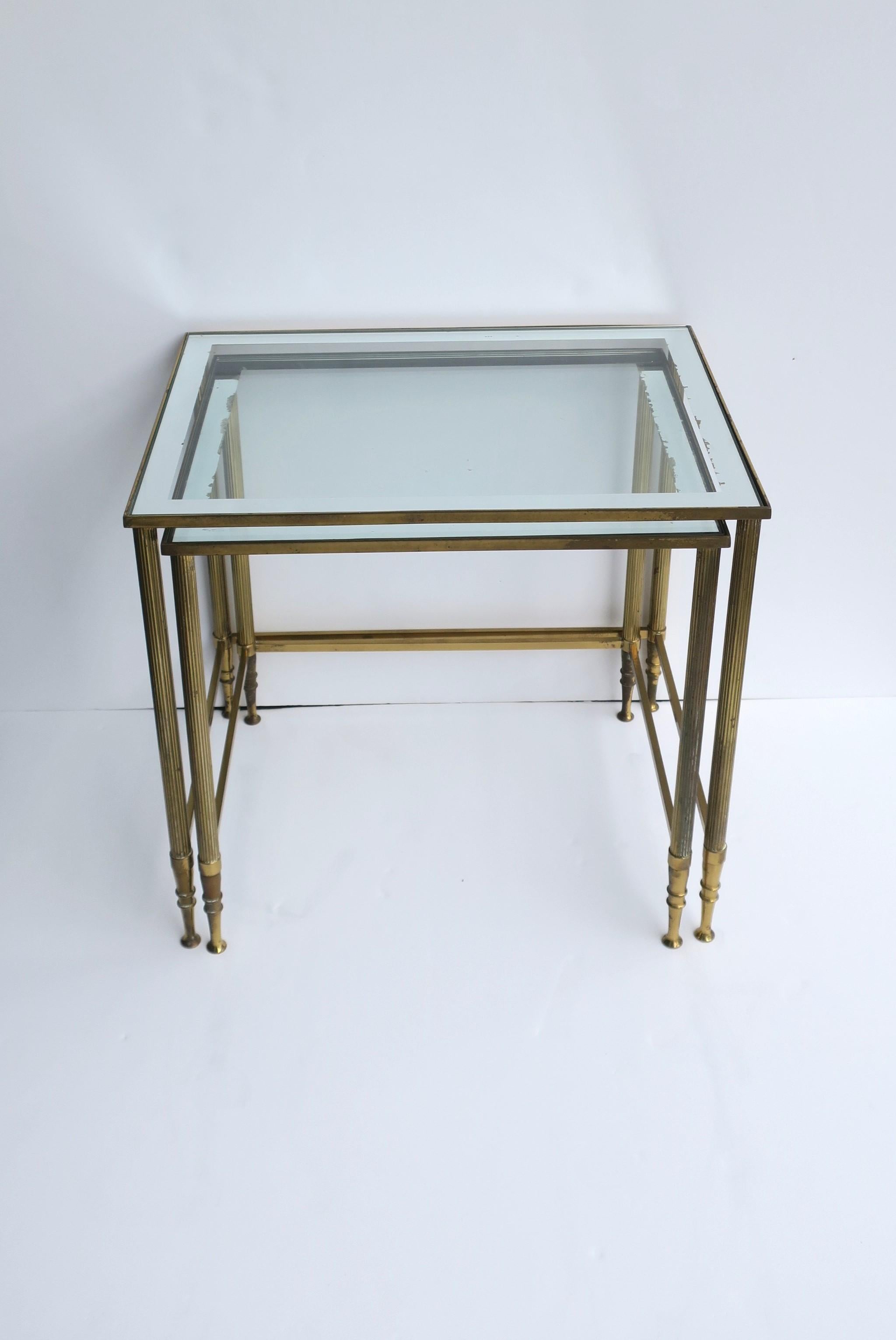 Italian Brass Glass Nesting End Tables Directoire Maison Jansen Style, Set For Sale 11