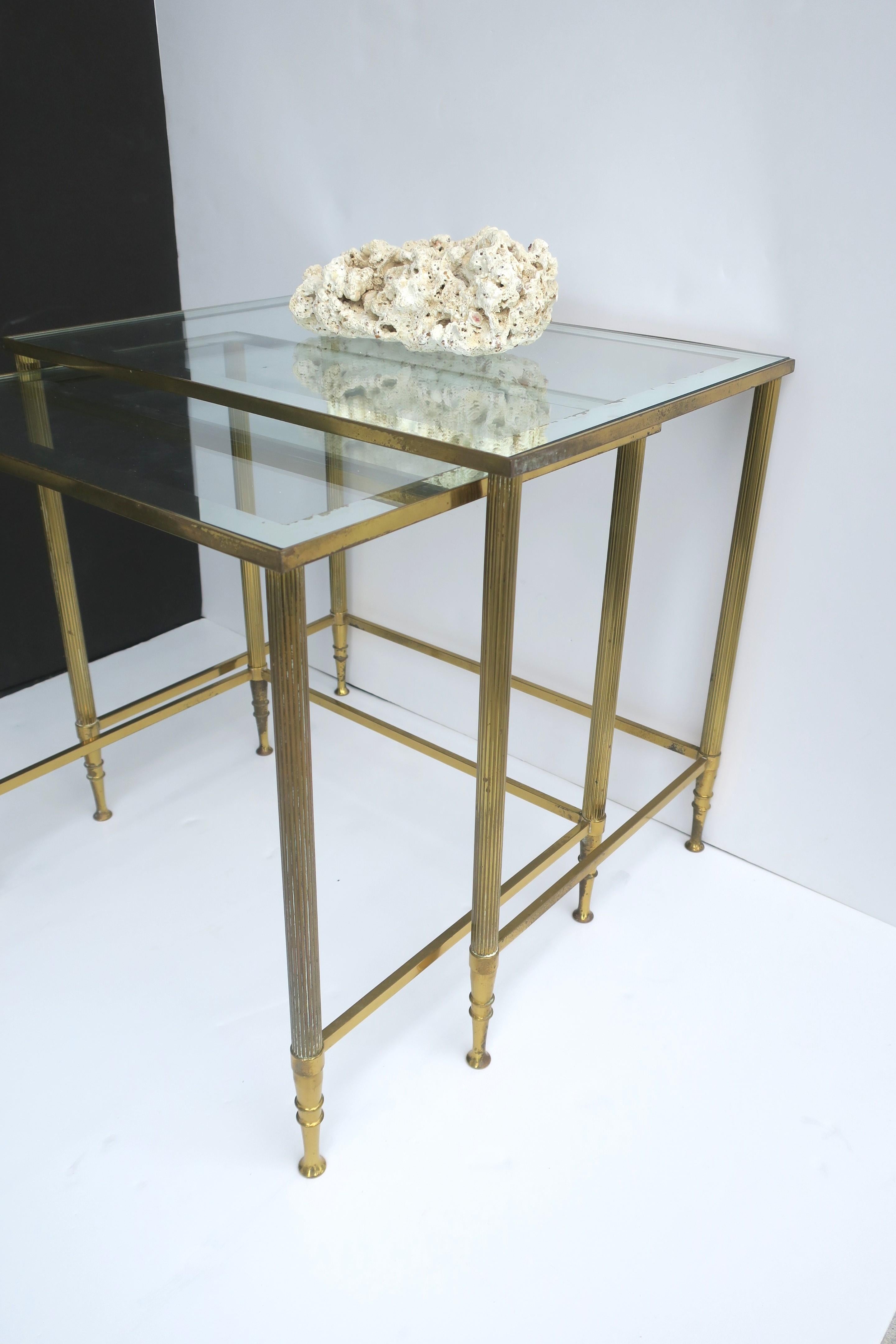 Italian Brass Glass Nesting End Tables Directoire Maison Jansen Style, Set For Sale 3