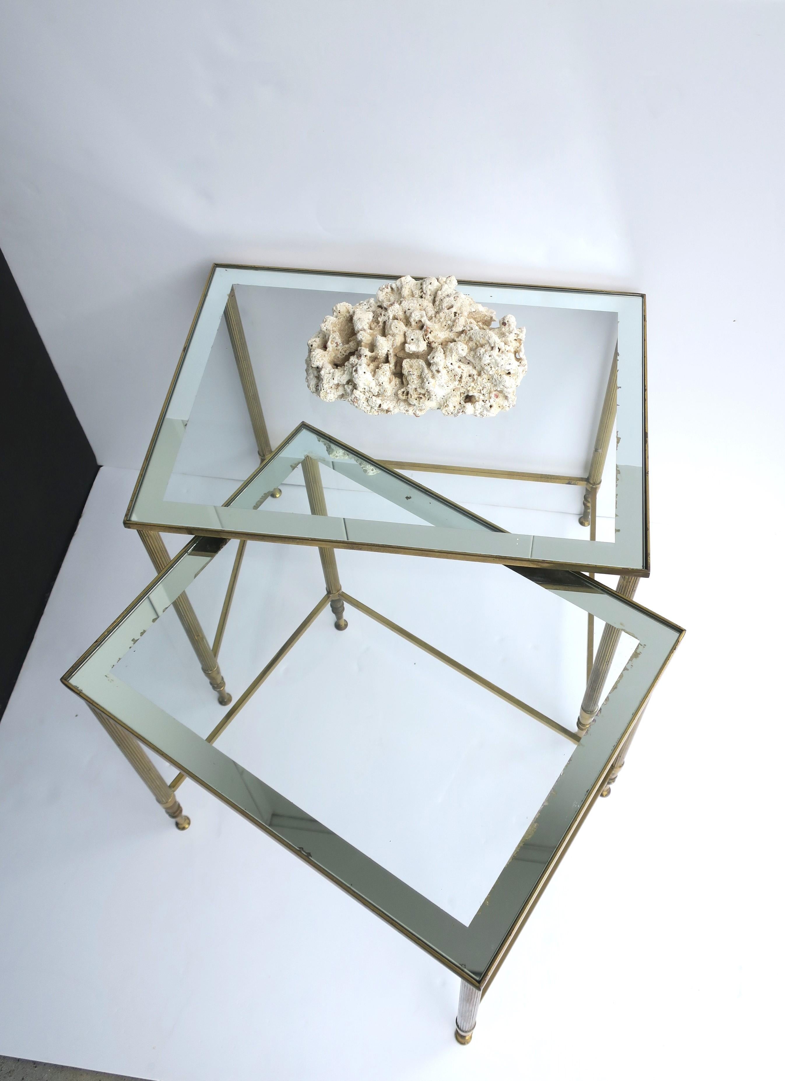 Italian Brass Glass Nesting End Tables Directoire Maison Jansen Style, Set For Sale 8