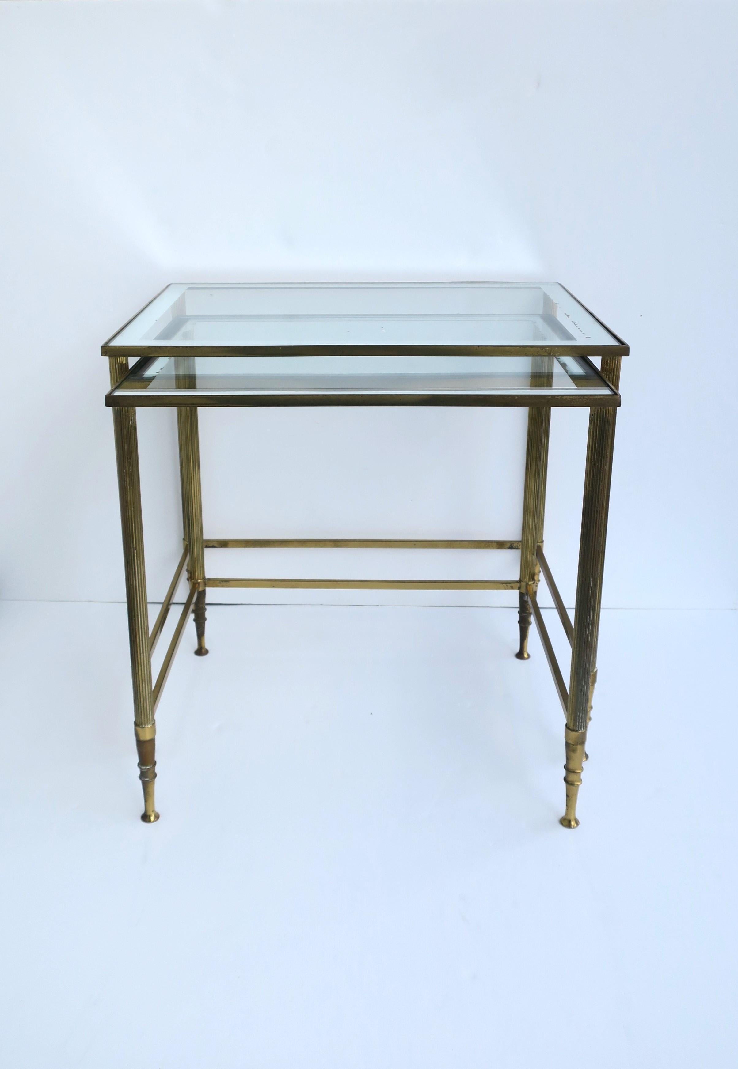 Mid-20th Century Italian Brass Glass Nesting End Tables Directoire Maison Jansen Style, Set For Sale