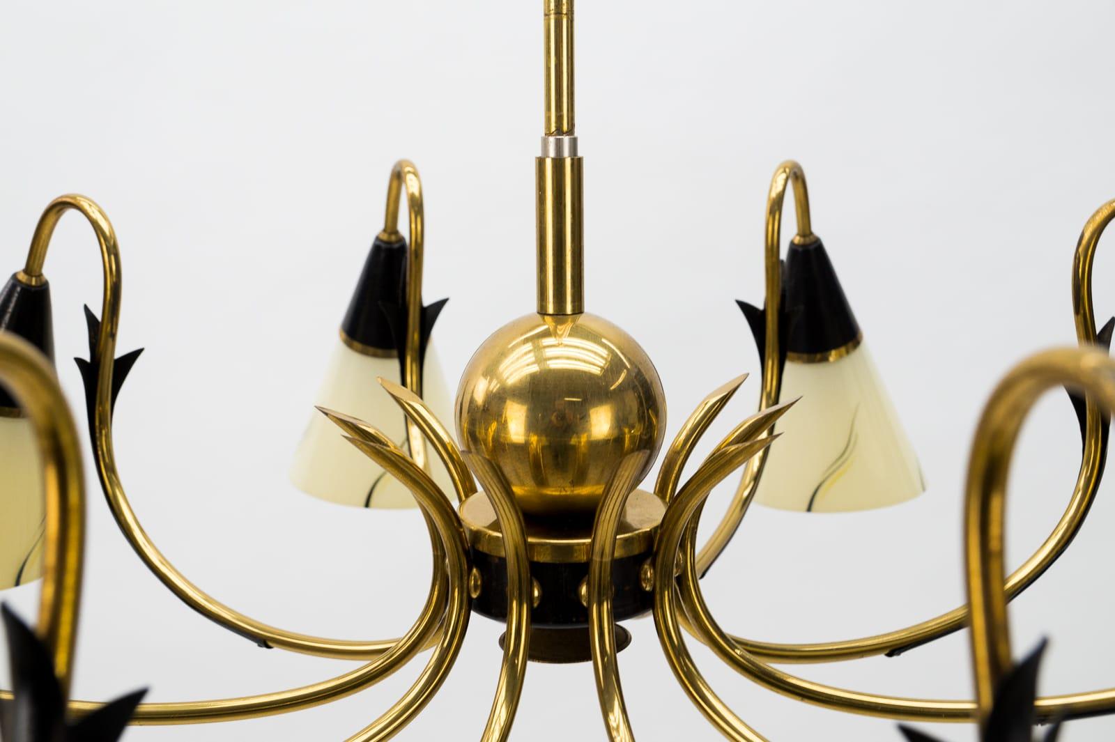 Italian Brass & Glass Sputnik Chandelier with 10 Lights, 1950s For Sale 4