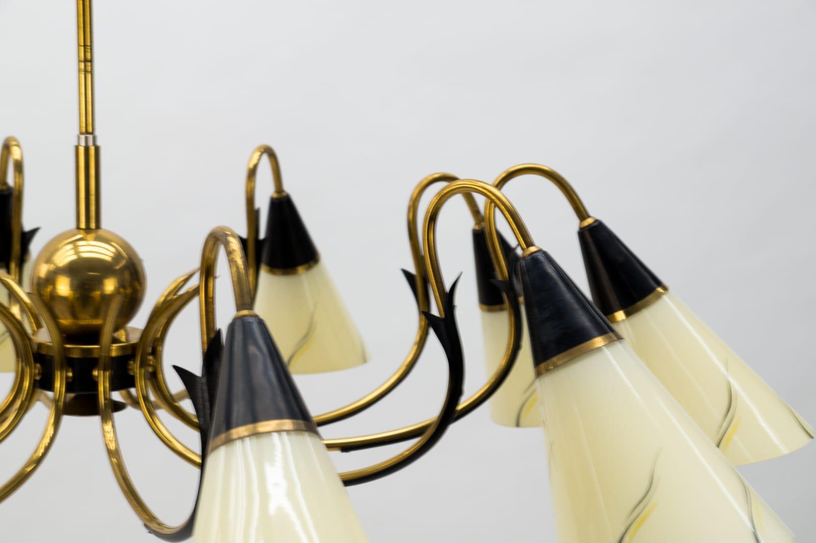 Italian Brass & Glass Sputnik Chandelier with 10 Lights, 1950s For Sale 7
