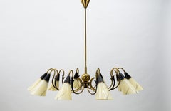 Italian Brass & Glass Sputnik Chandelier with 10 Lights, 1950s