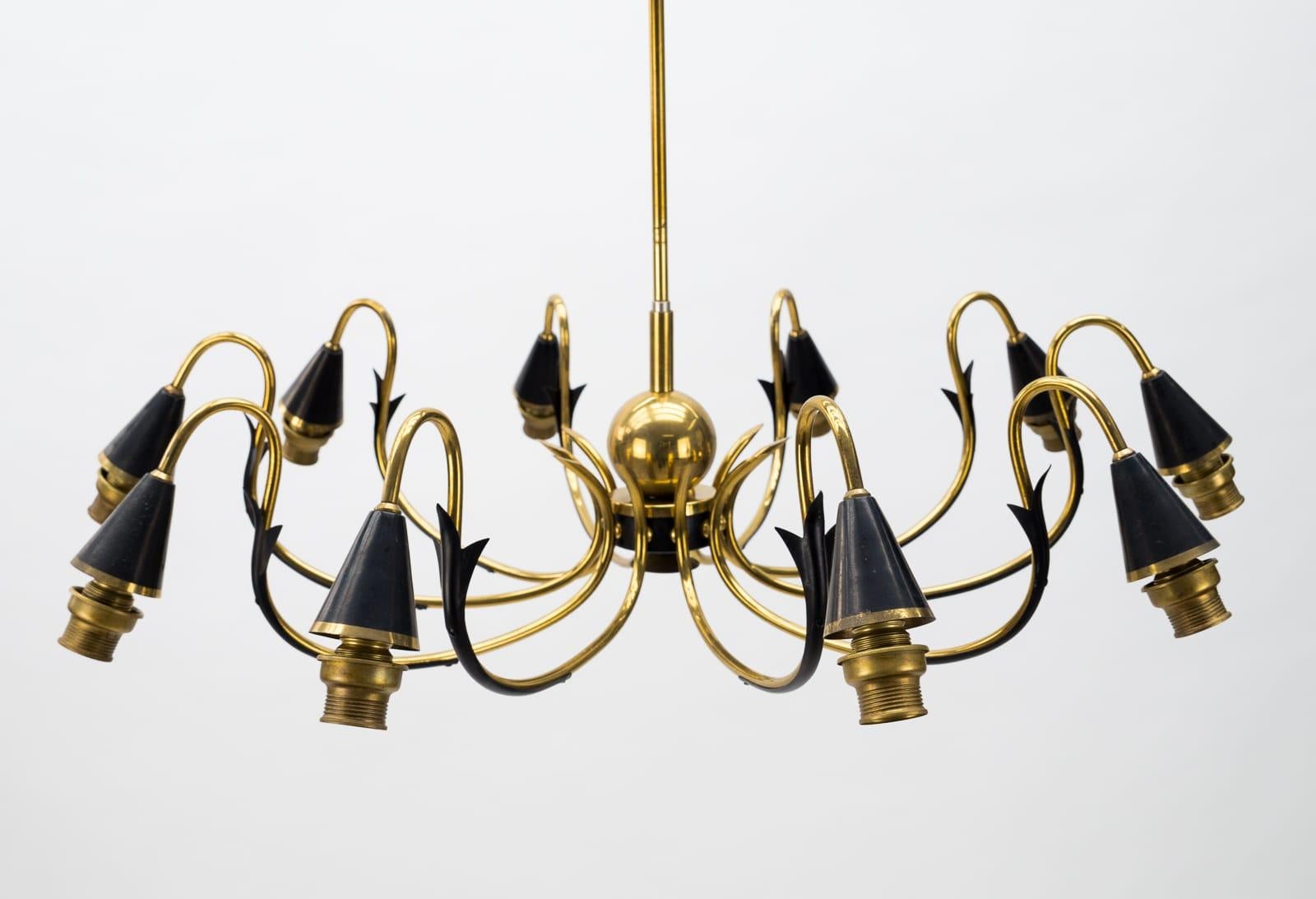 Italian Brass & Glass Sputnik Chandelier with 10 Lights, 1950s For Sale 2