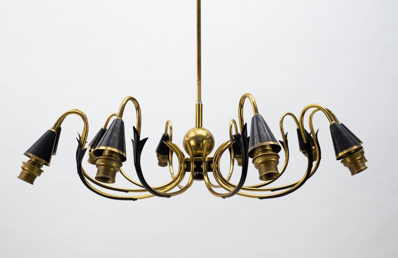 Italian Brass & Glass Sputnik Chandelier with 10 Lights, 1950s For Sale 3