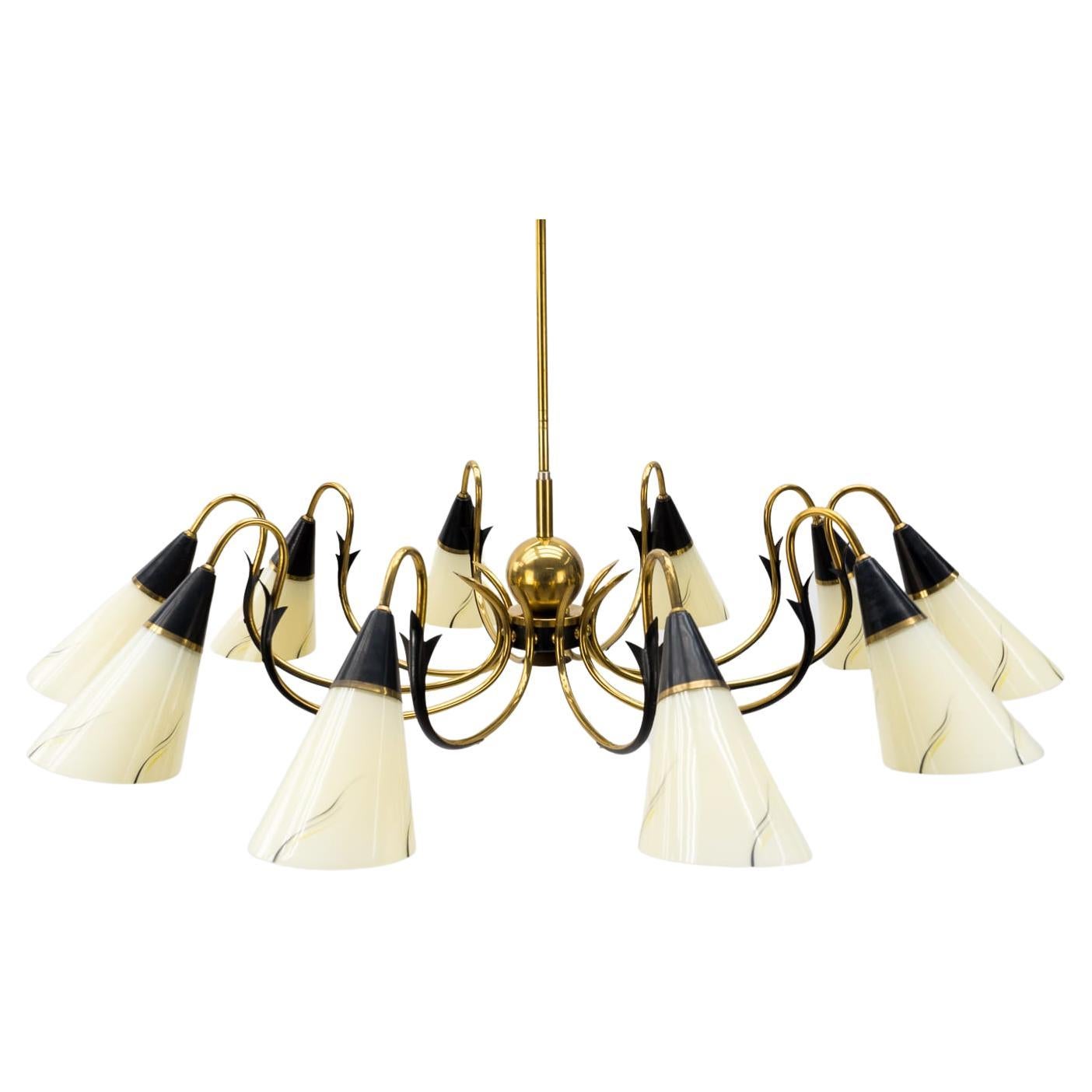 Italian Brass & Glass Sputnik Chandelier with 10 Lights, 1950s