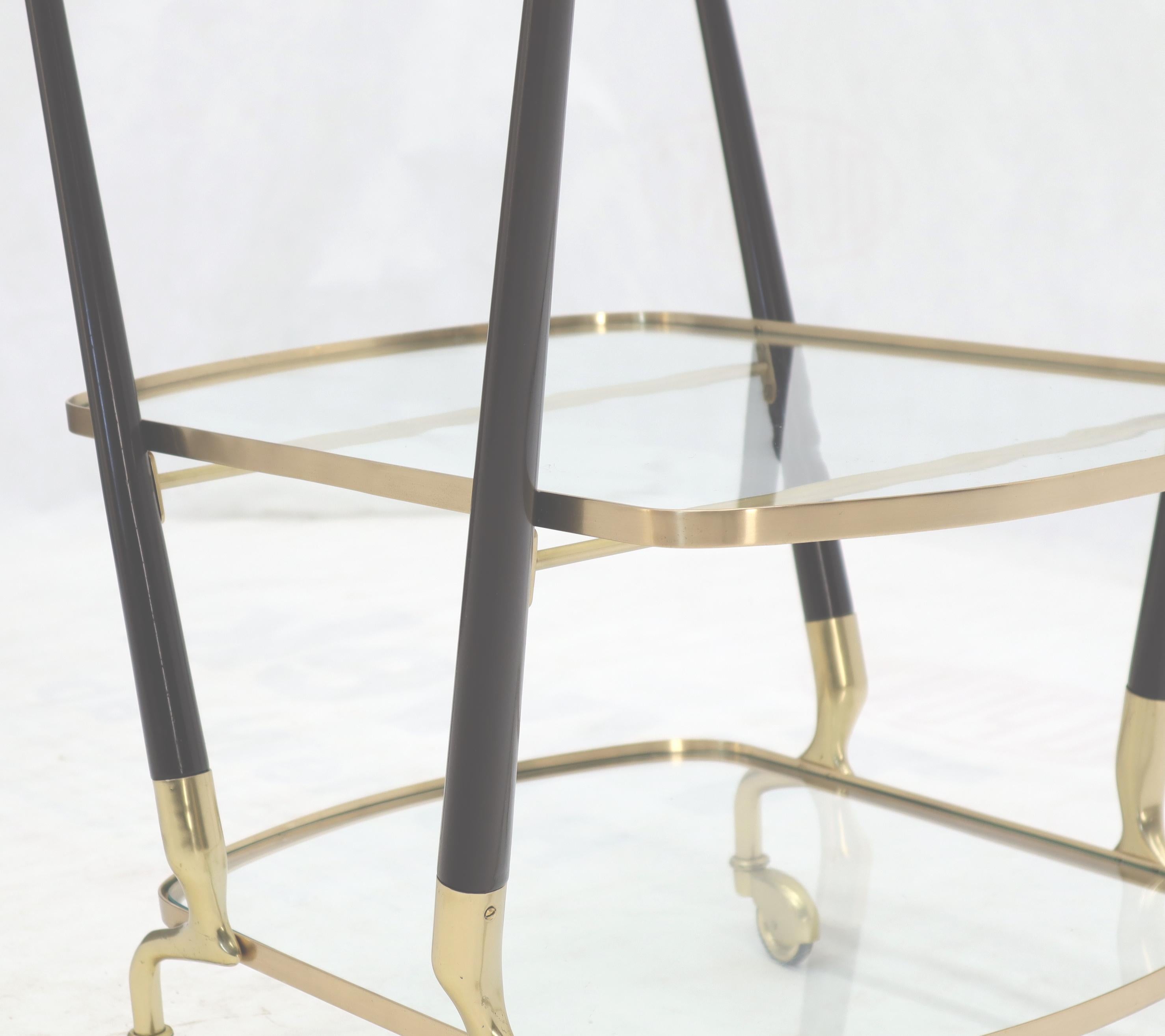 Italian Brass Glass & Wood 3-Tier Rolling Serving Bar Cart Mid-Century Modern 7