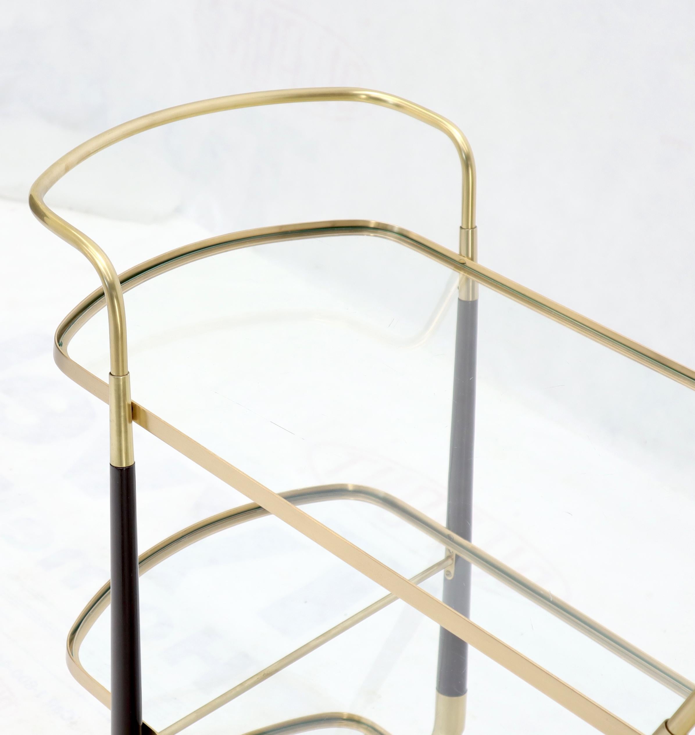 Italian Brass Glass & Wood 3-Tier Rolling Serving Bar Cart Mid-Century Modern 1