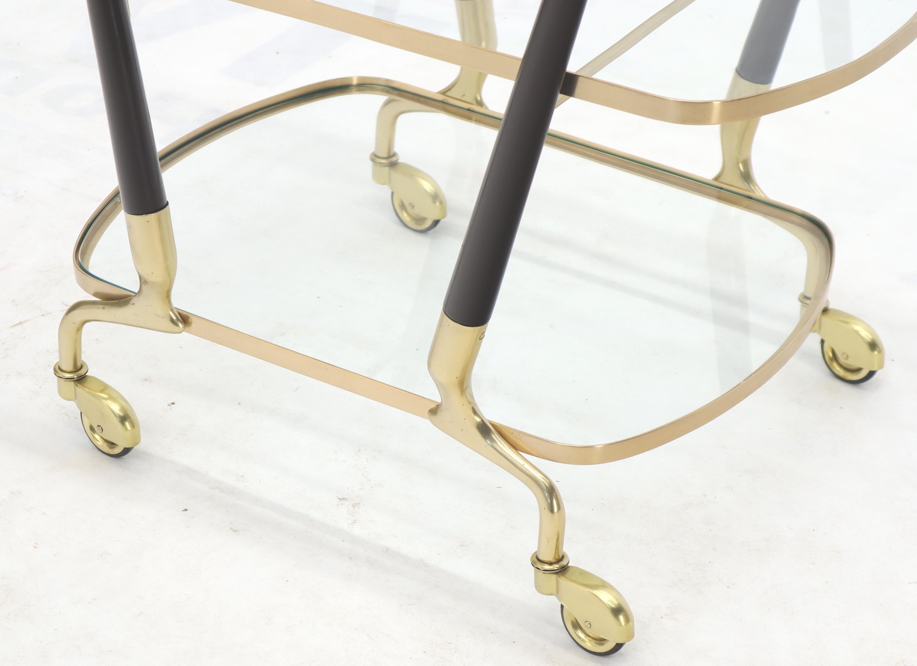 Italian Brass Glass & Wood 3-Tier Rolling Serving Bar Cart Mid-Century Modern 2