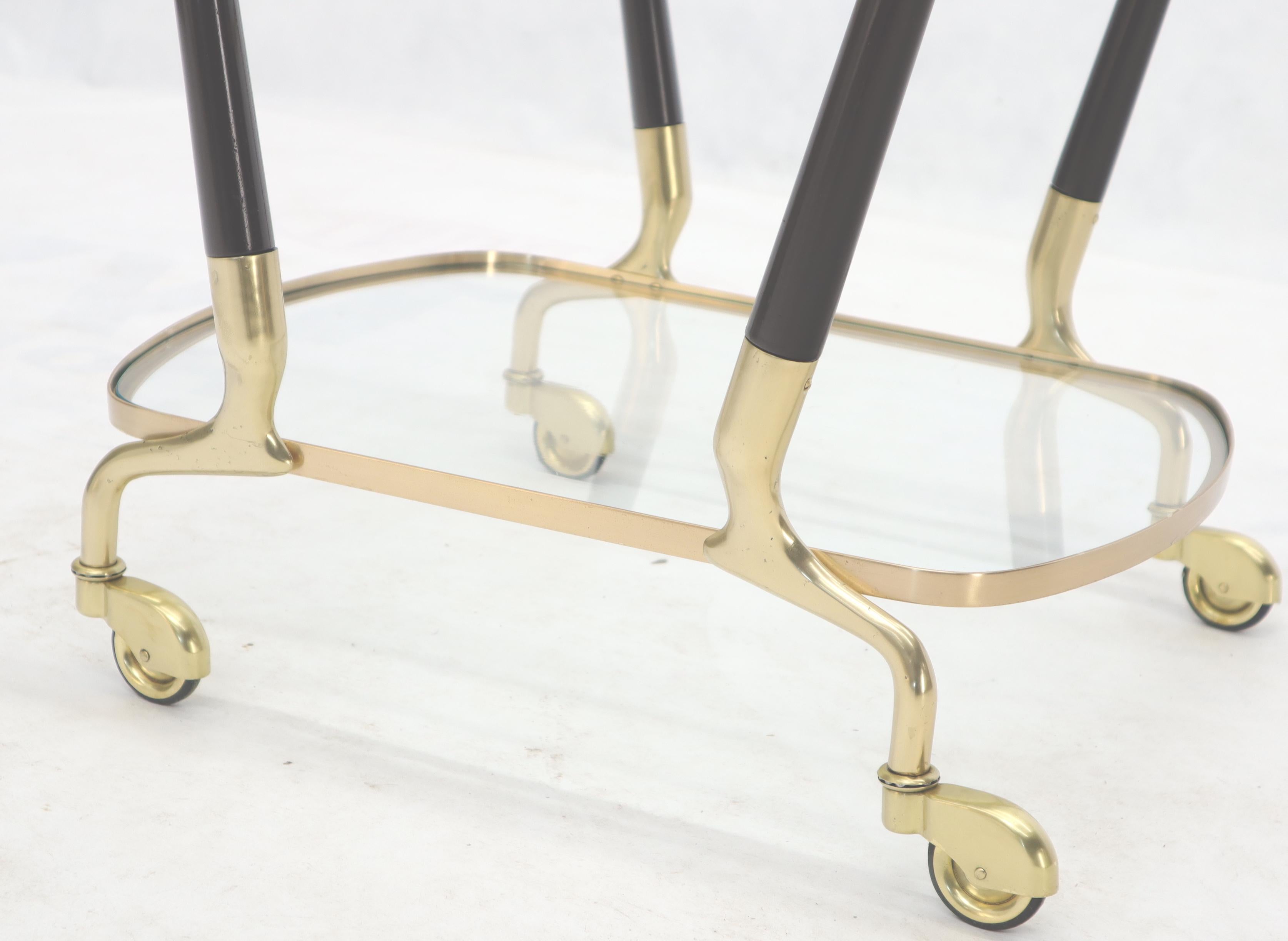 Italian Brass Glass & Wood 3-Tier Rolling Serving Bar Cart Mid-Century Modern 3