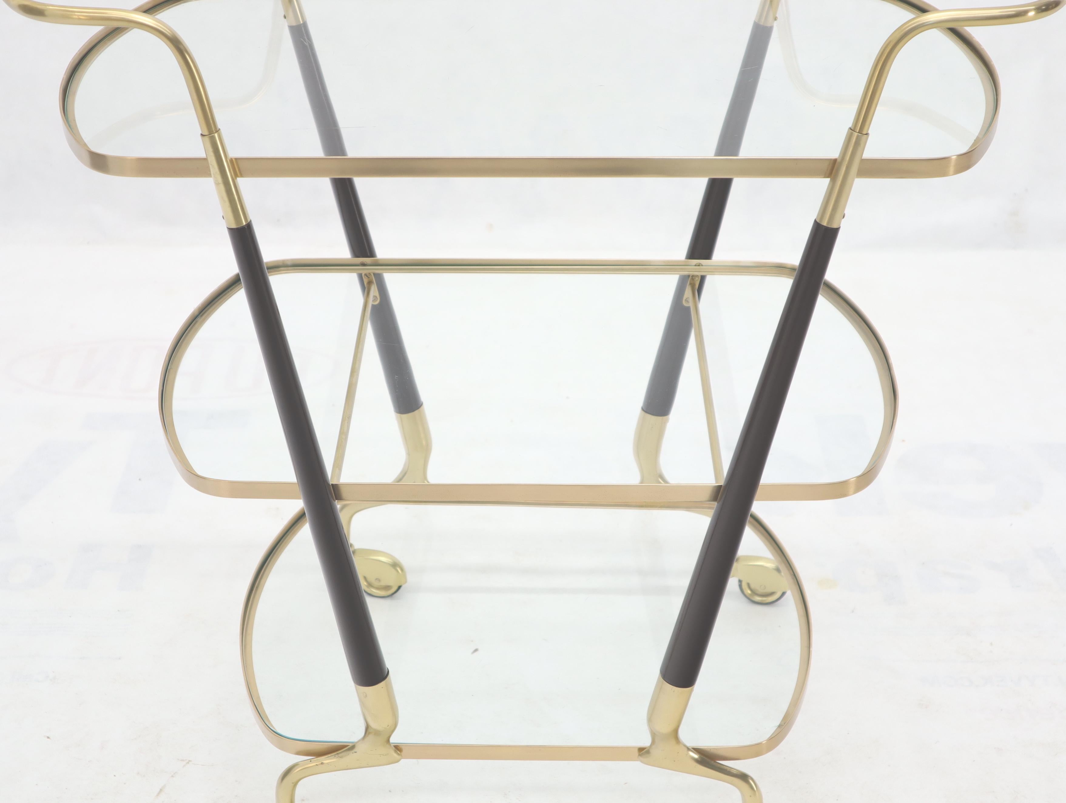 Italian Brass Glass & Wood 3-Tier Rolling Serving Bar Cart Mid-Century Modern 5