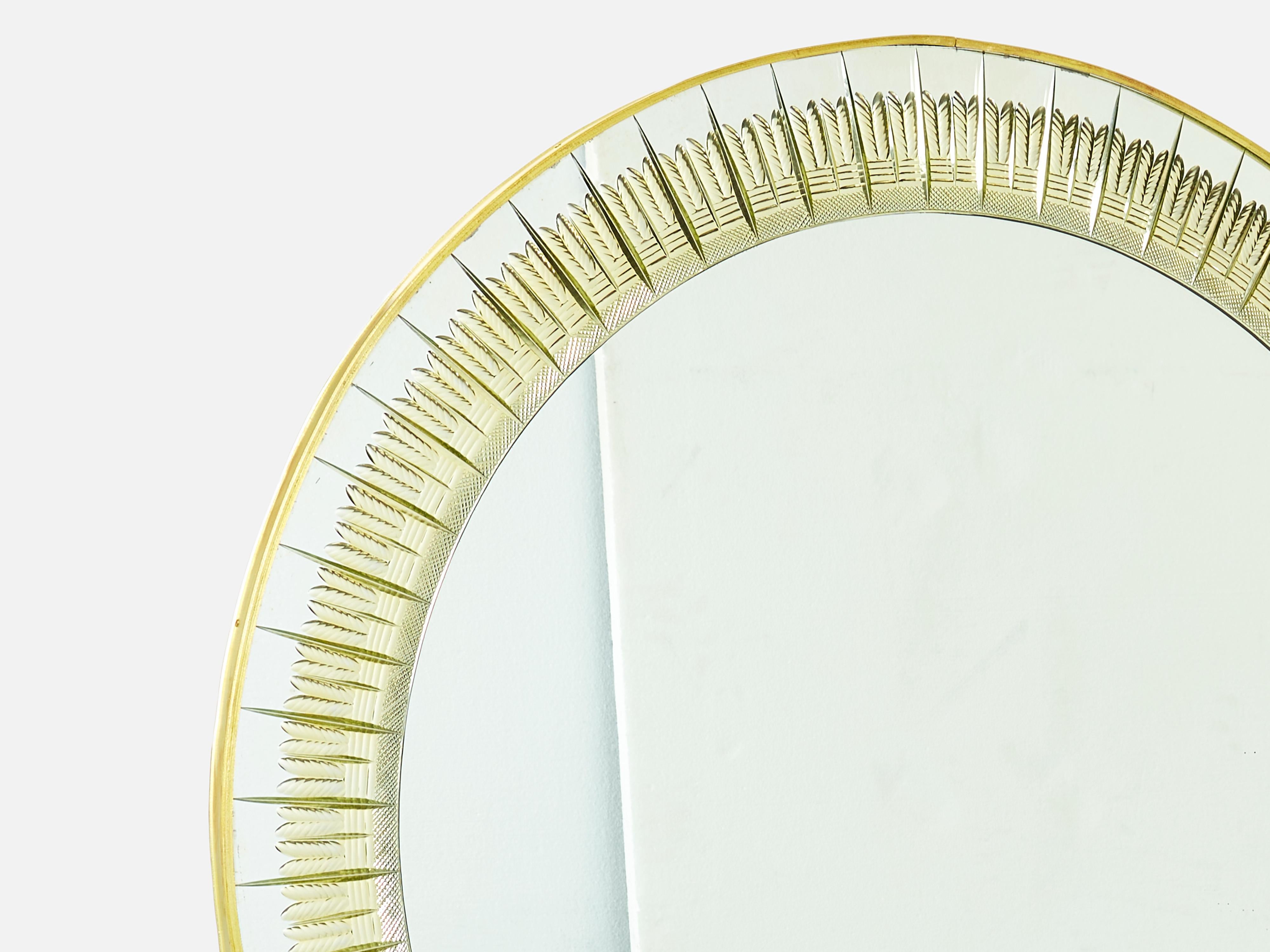 Mid-20th Century Italian Brass Golden Cristal Mirror by Cristal Arte, 1960s For Sale