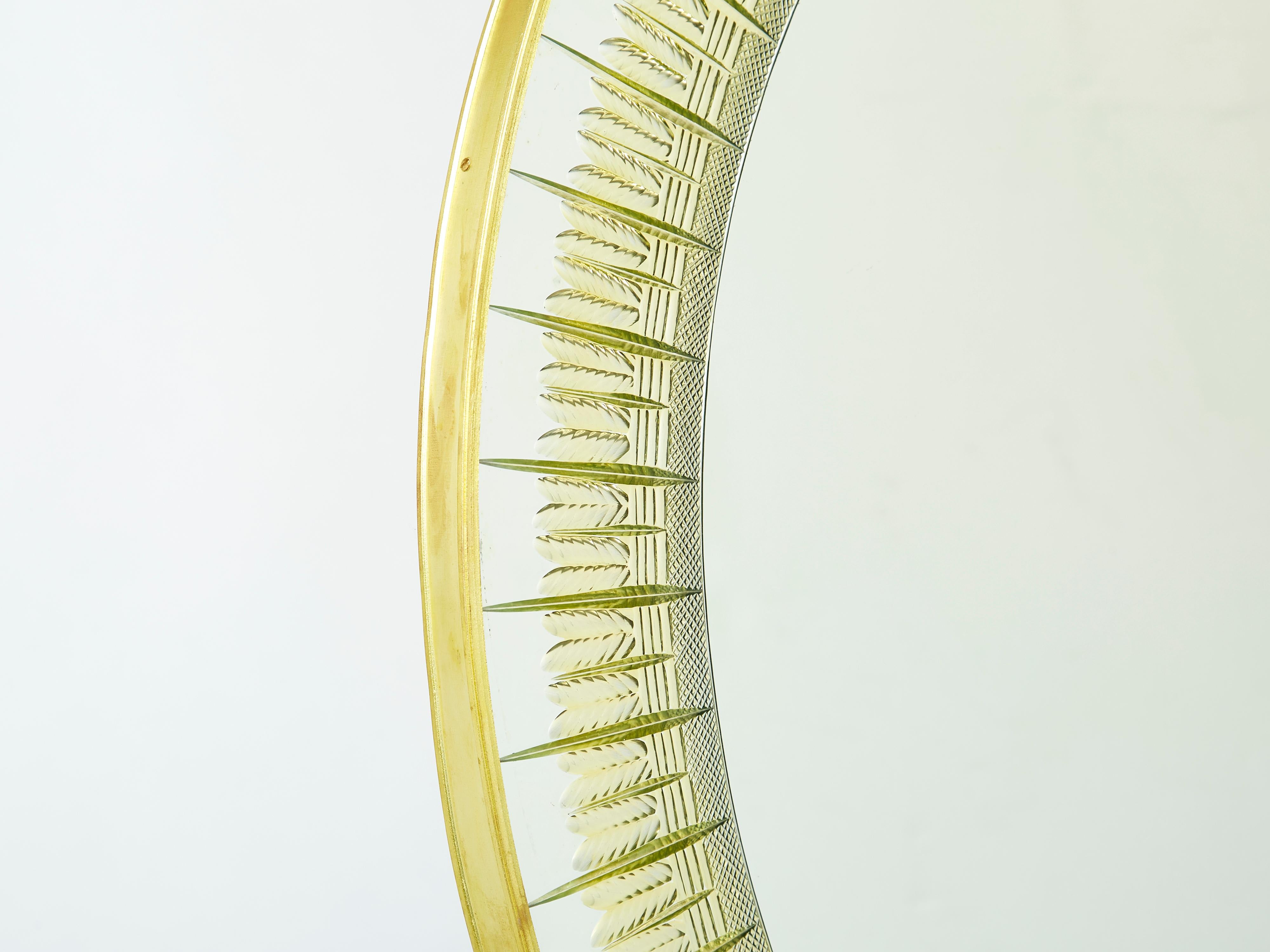 Italian Brass Golden Cristal Mirror by Cristal Arte, 1960s For Sale 1