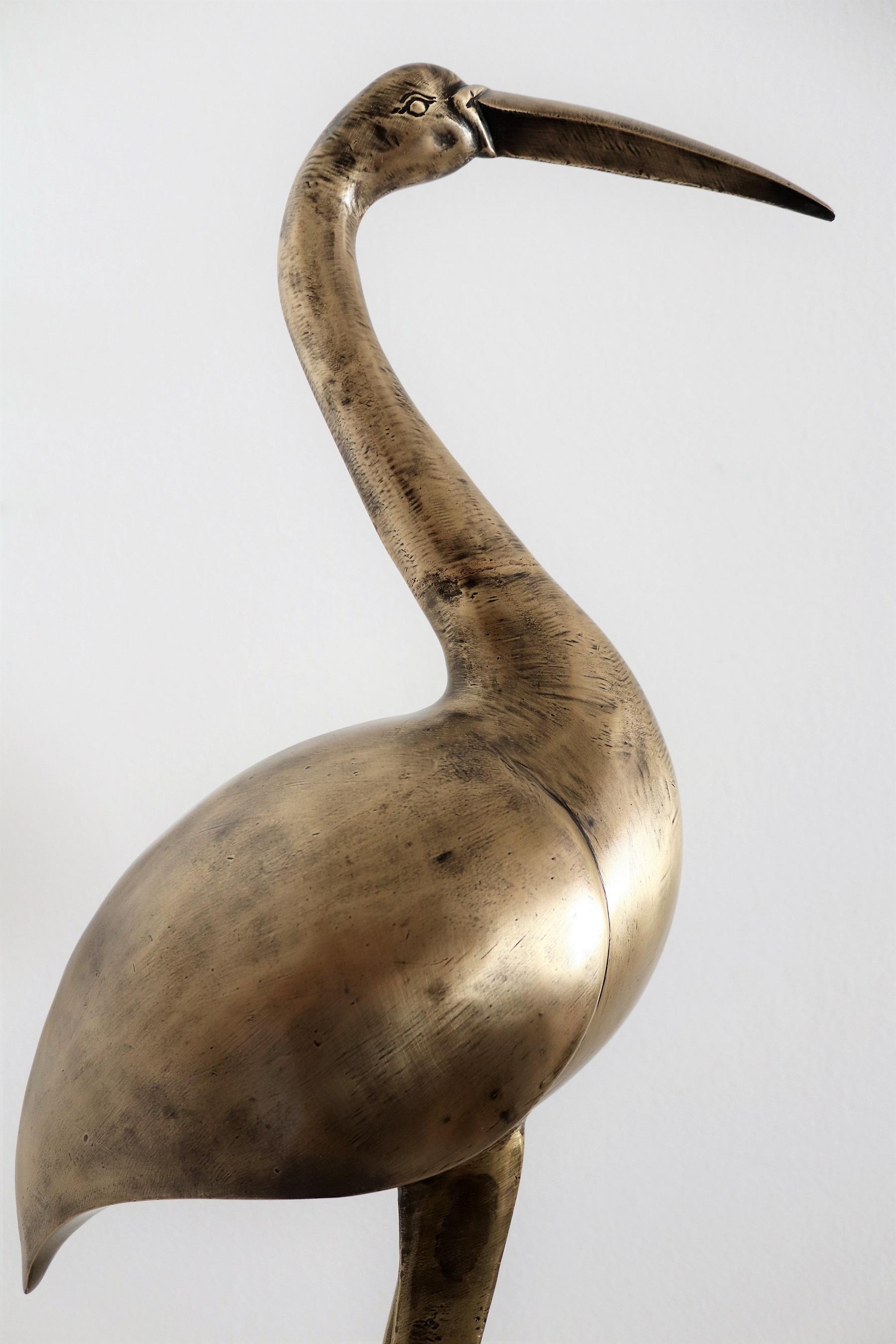 Mid-Century Modern Italian Big Brass Heron or Crane, 1970s For Sale