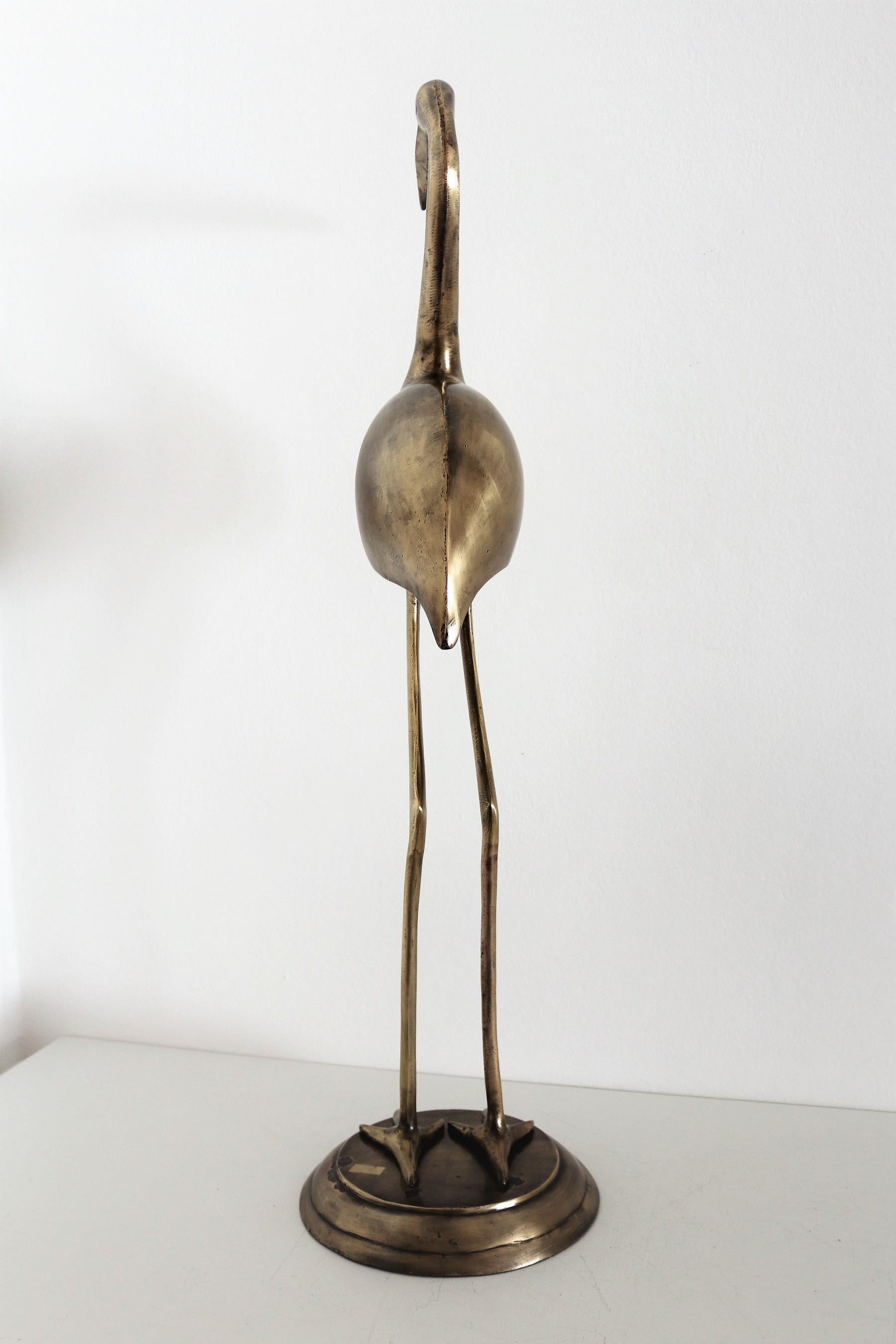 Italian Big Brass Heron or Crane, 1970s In Good Condition For Sale In Morazzone, Varese