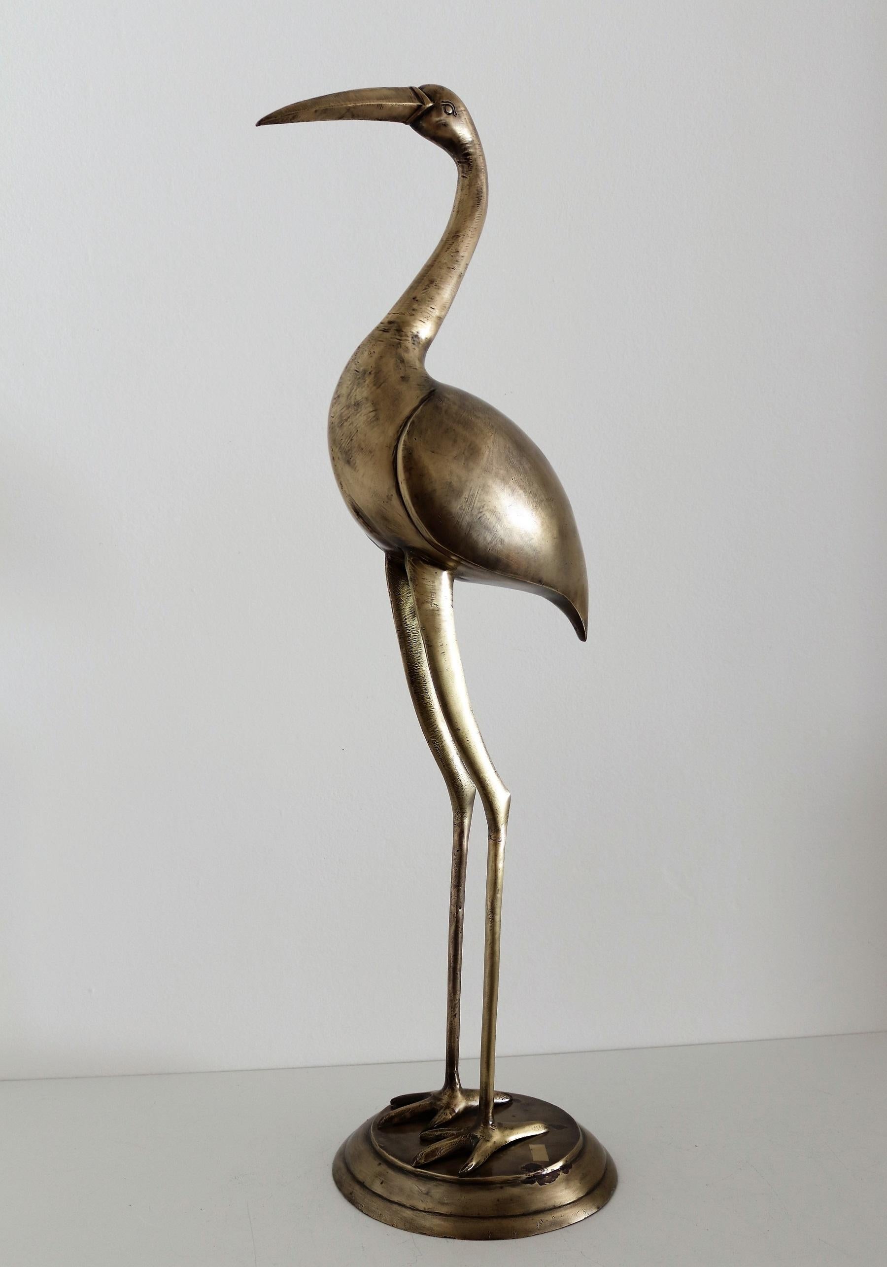 Italian Big Brass Heron or Crane, 1970s For Sale 1