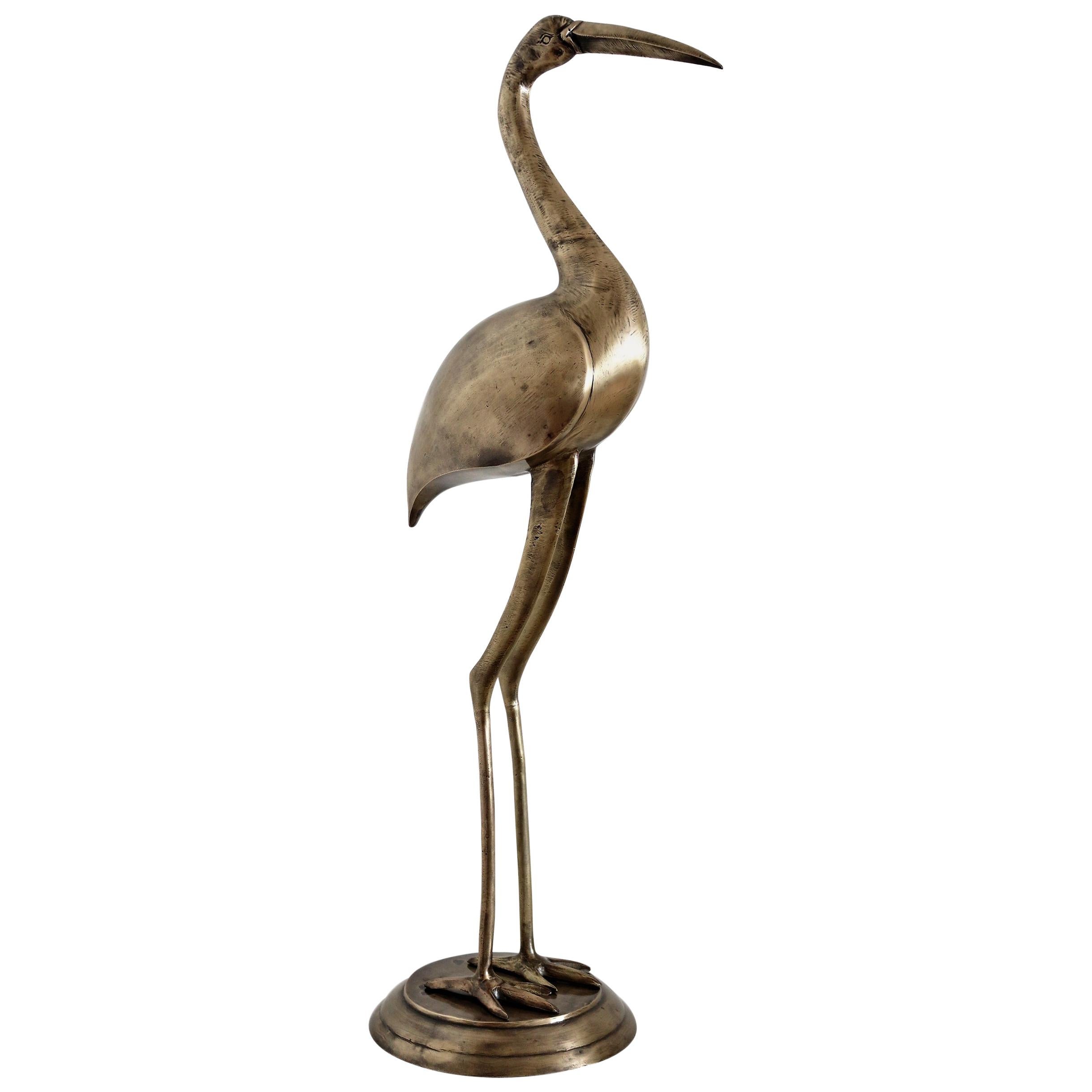 Italian Big Brass Heron or Crane, 1970s