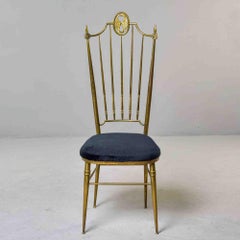 Italian Brass High-Back Chiavari Side Chair with Cast Wing Crest