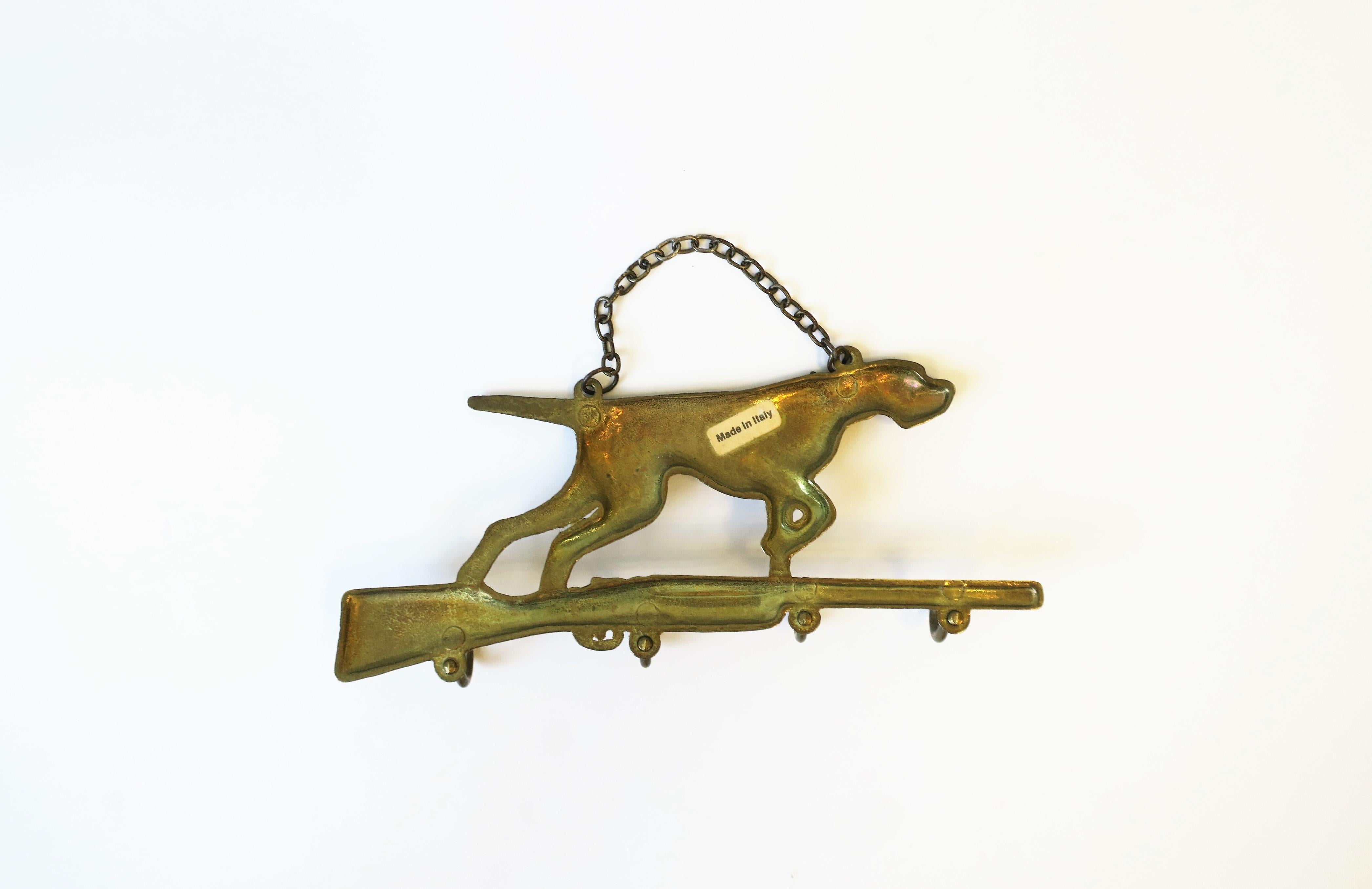Italian Brass Hunting Dog and Rifle Wall Key Hook Holder 1