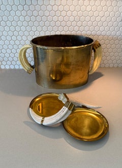 Seau à glace en laiton italien avec plat en fausse corne, Vintage