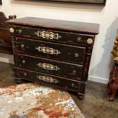 Italian Brass Inlaid Chest with Ebony Half Columns and Three Drawers