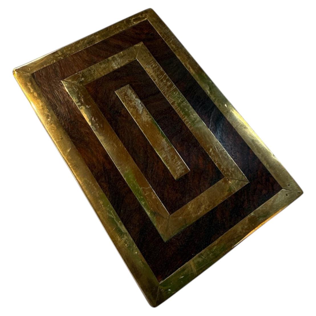 Italian Brass-Inlaid Wood Box, 1970s For Sale