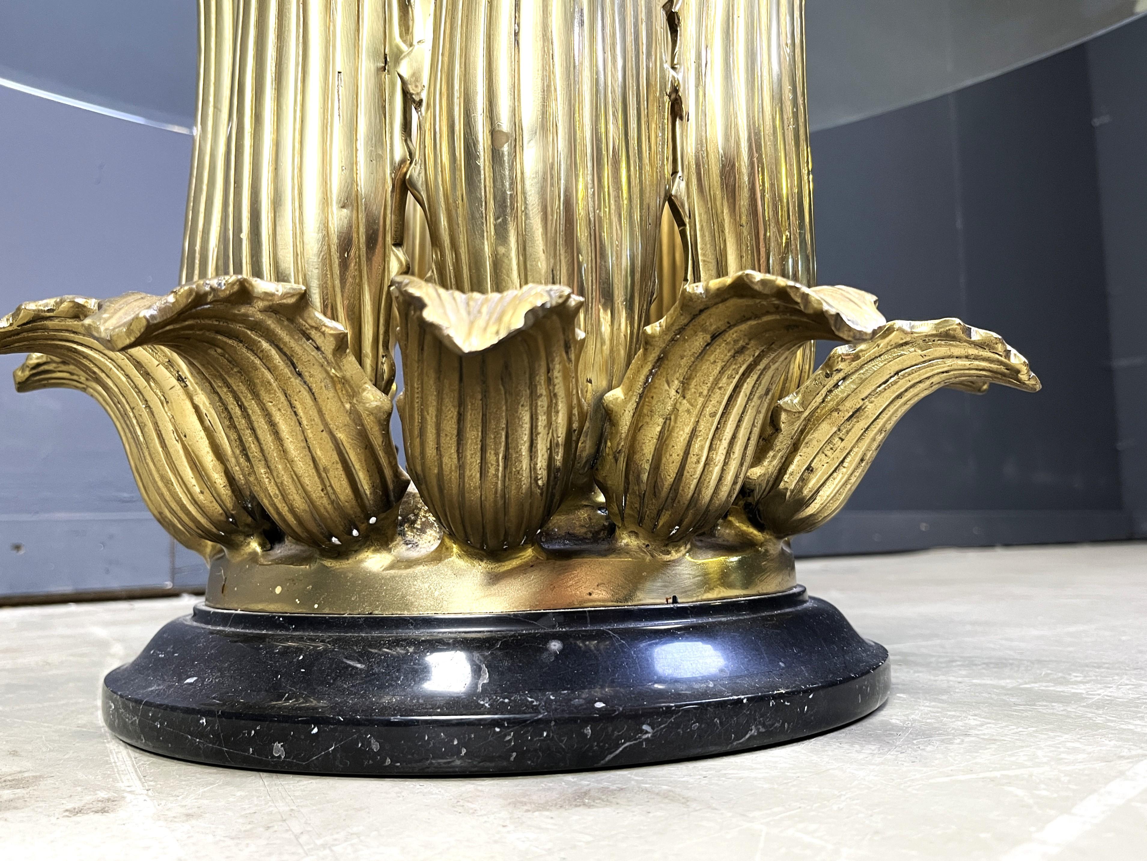 Brass Italian brass leaf and marble coffee table, 1970s For Sale