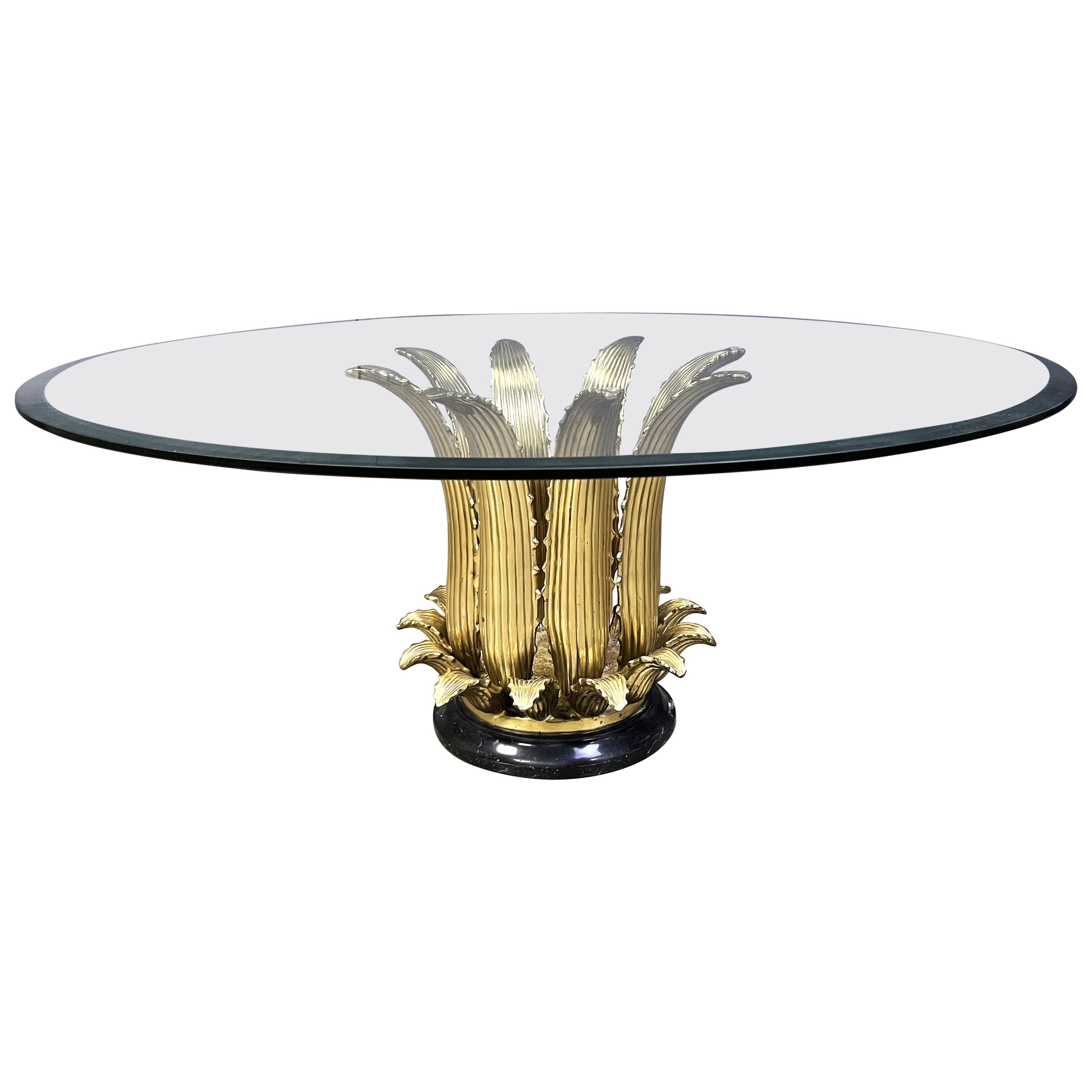 Italian brass leaf and marble coffee table, 1970s For Sale