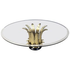 Table basse italienne en marbre et feuilles de laiton, 1970