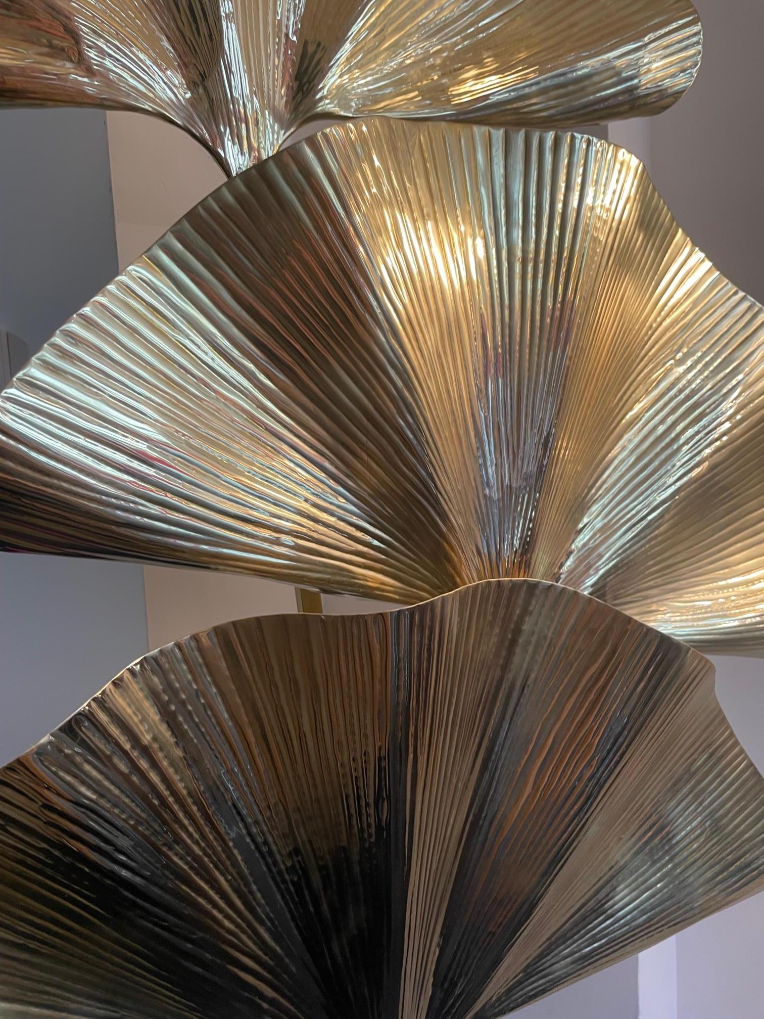 Contemporary Italian Brass Leaf-Shaped Floor Lamp