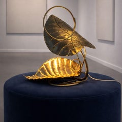 Italian brass leaf table lamp in the style of Tommaso Barbi, 1970s