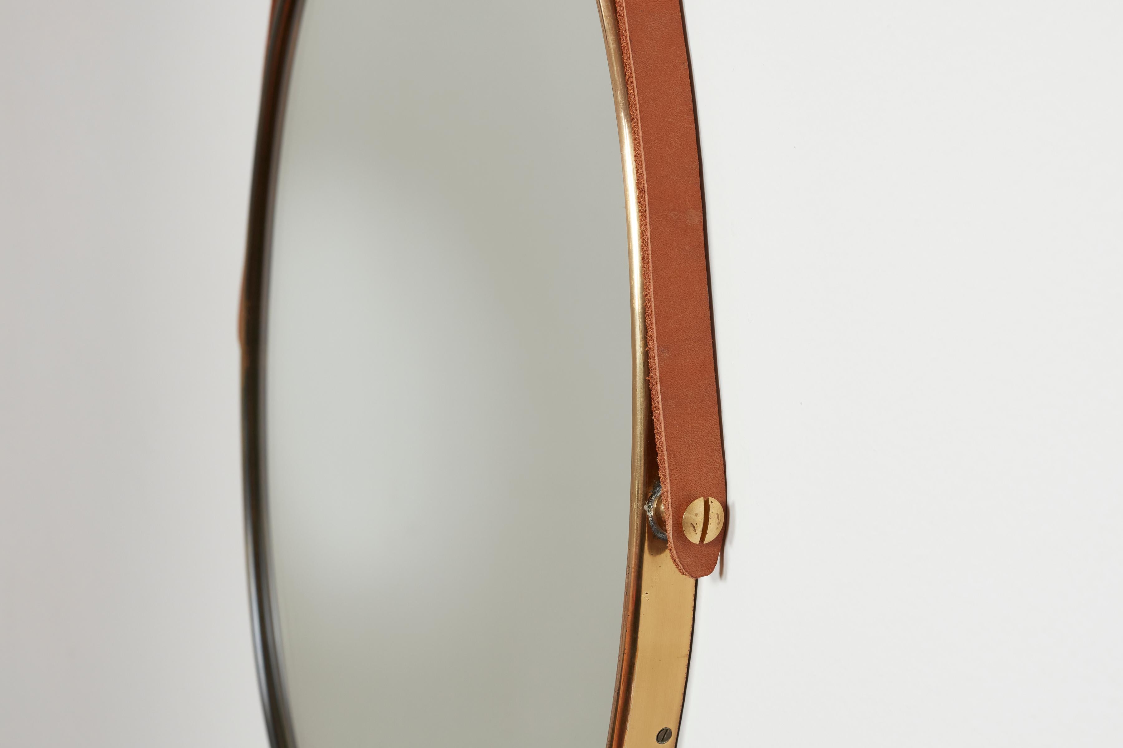Italian Brass & Leather Mirrors For Sale 6
