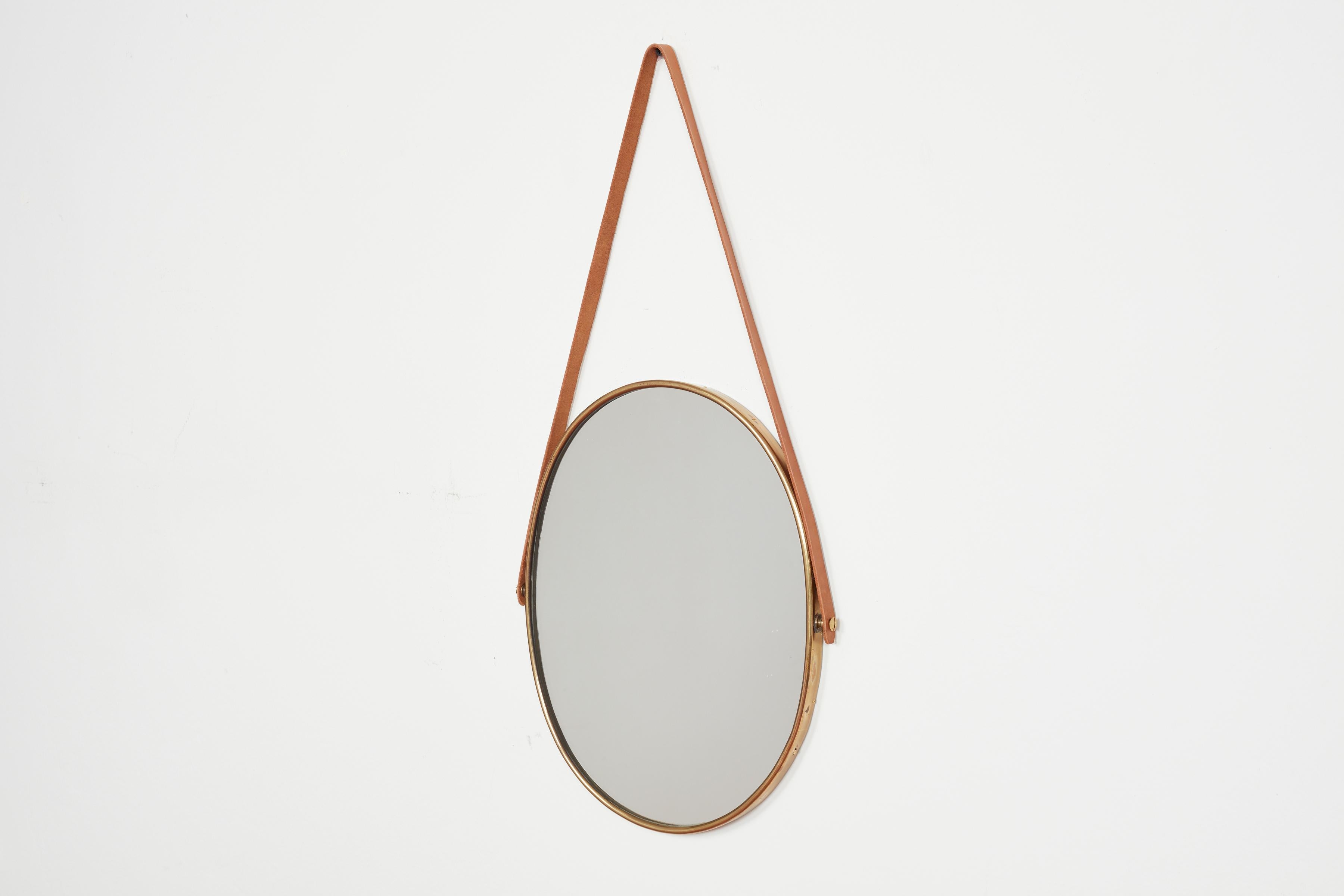 Italian Brass & Leather Mirrors In Good Condition For Sale In Beverly Hills, CA