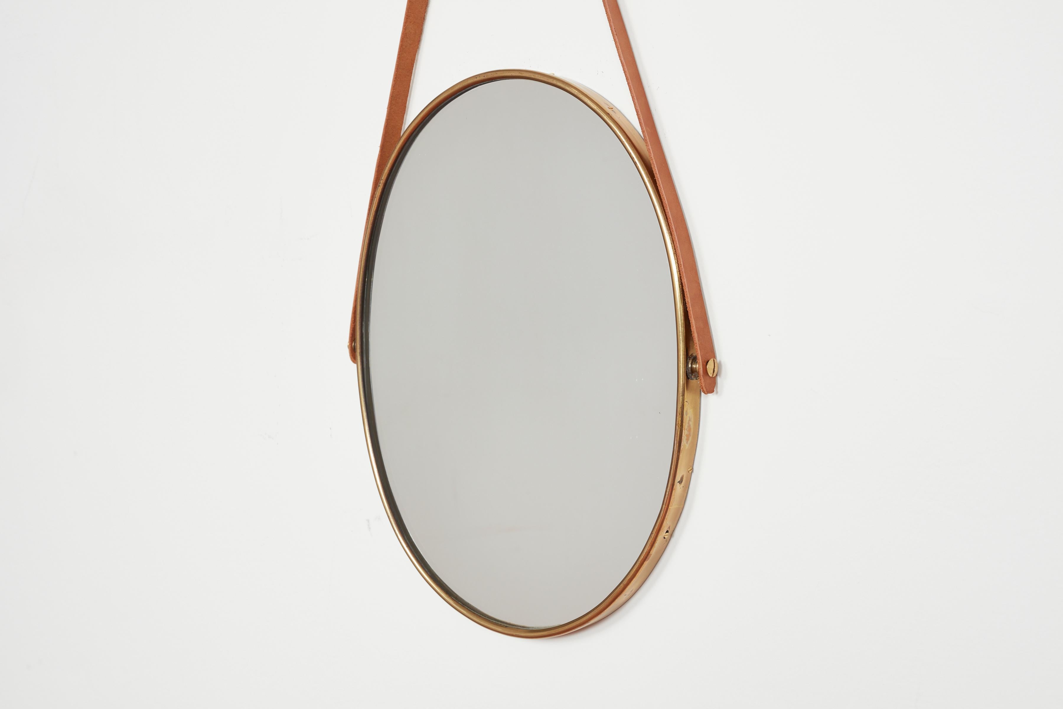 Mid-20th Century Italian Brass & Leather Mirrors For Sale