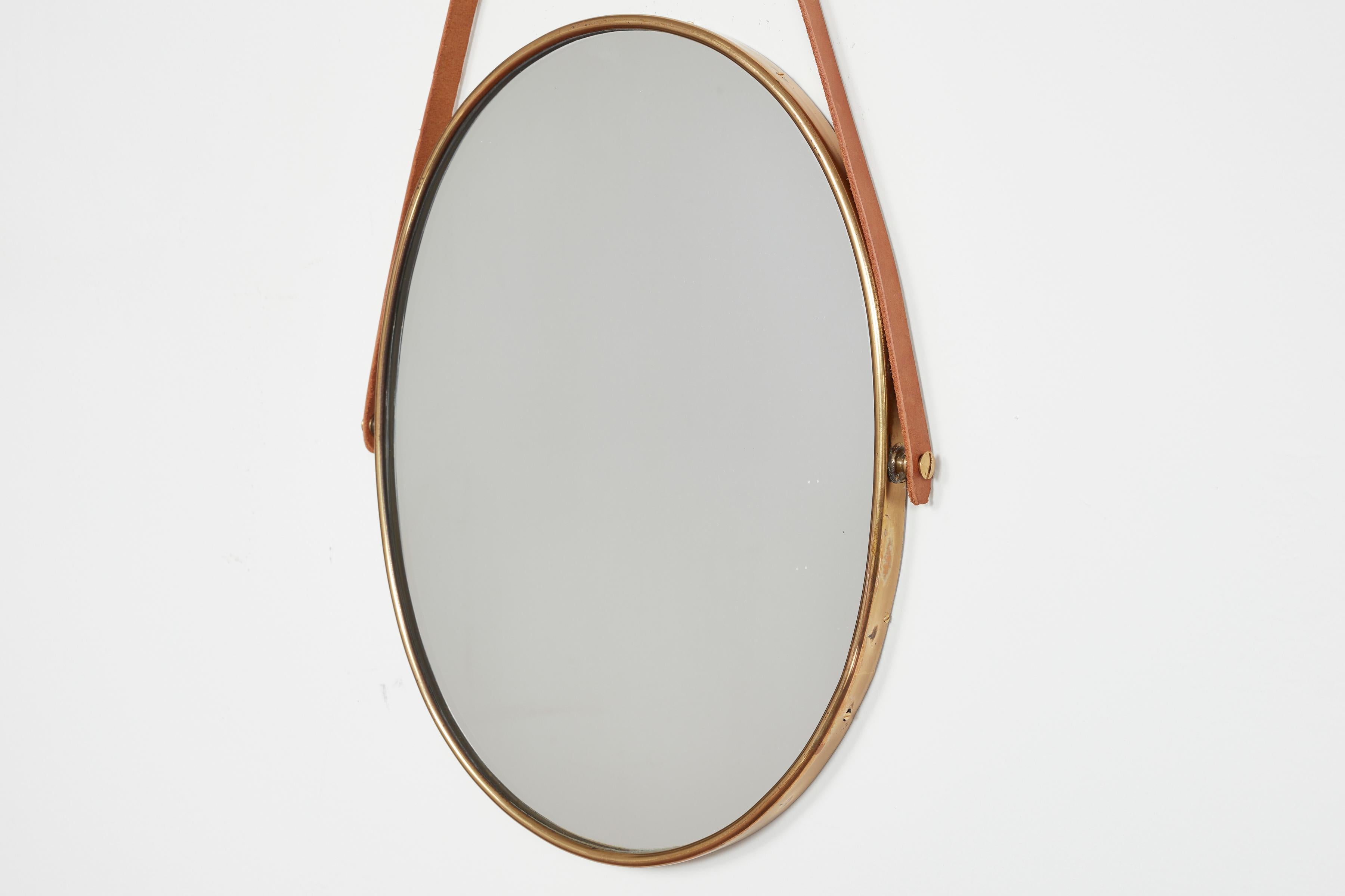 Italian Brass & Leather Mirrors For Sale 2